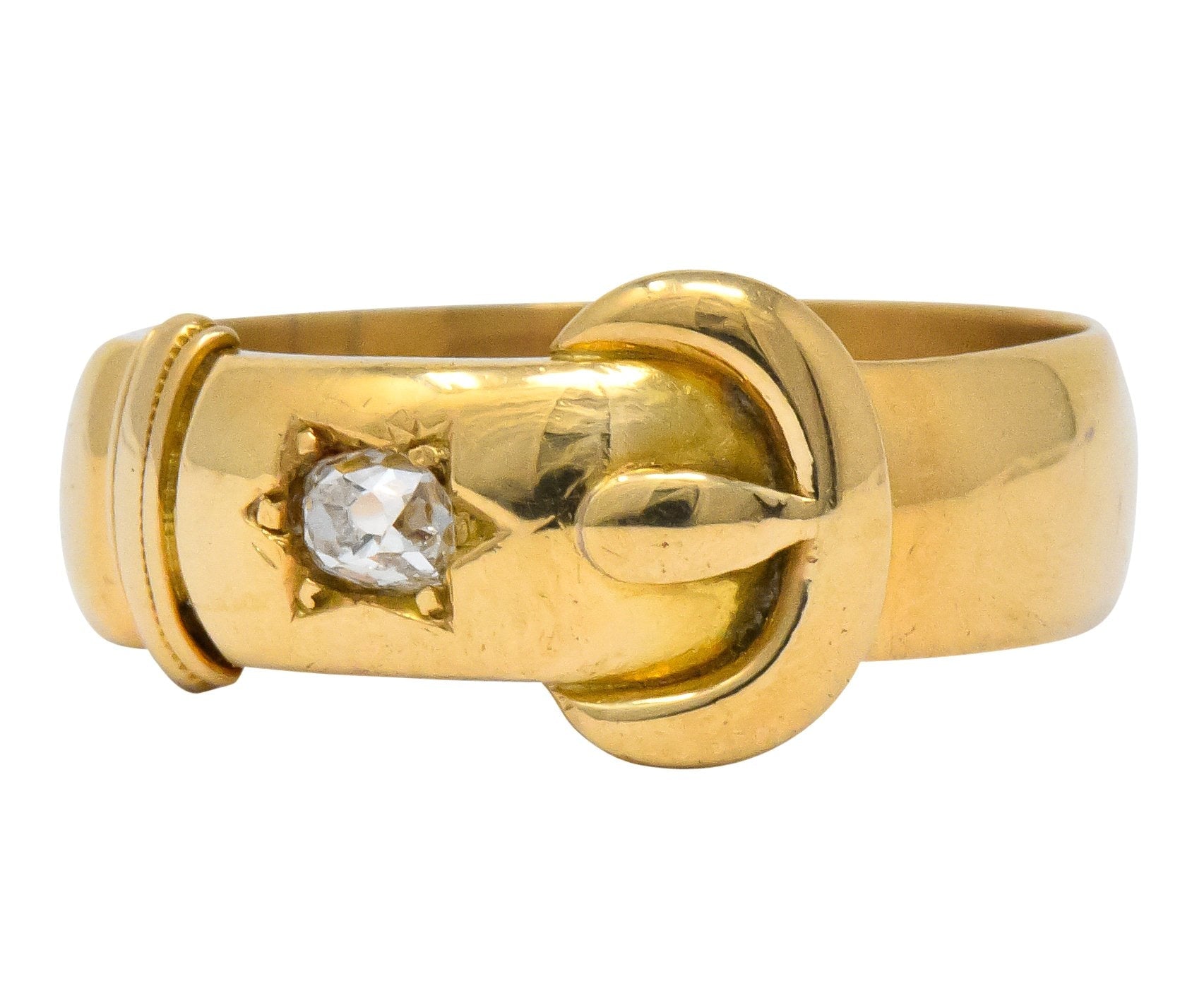Walker & Hall Victorian Old Mine Diamond 18 Karat Gold Buckle Band Ring - Wilson's Estate Jewelry