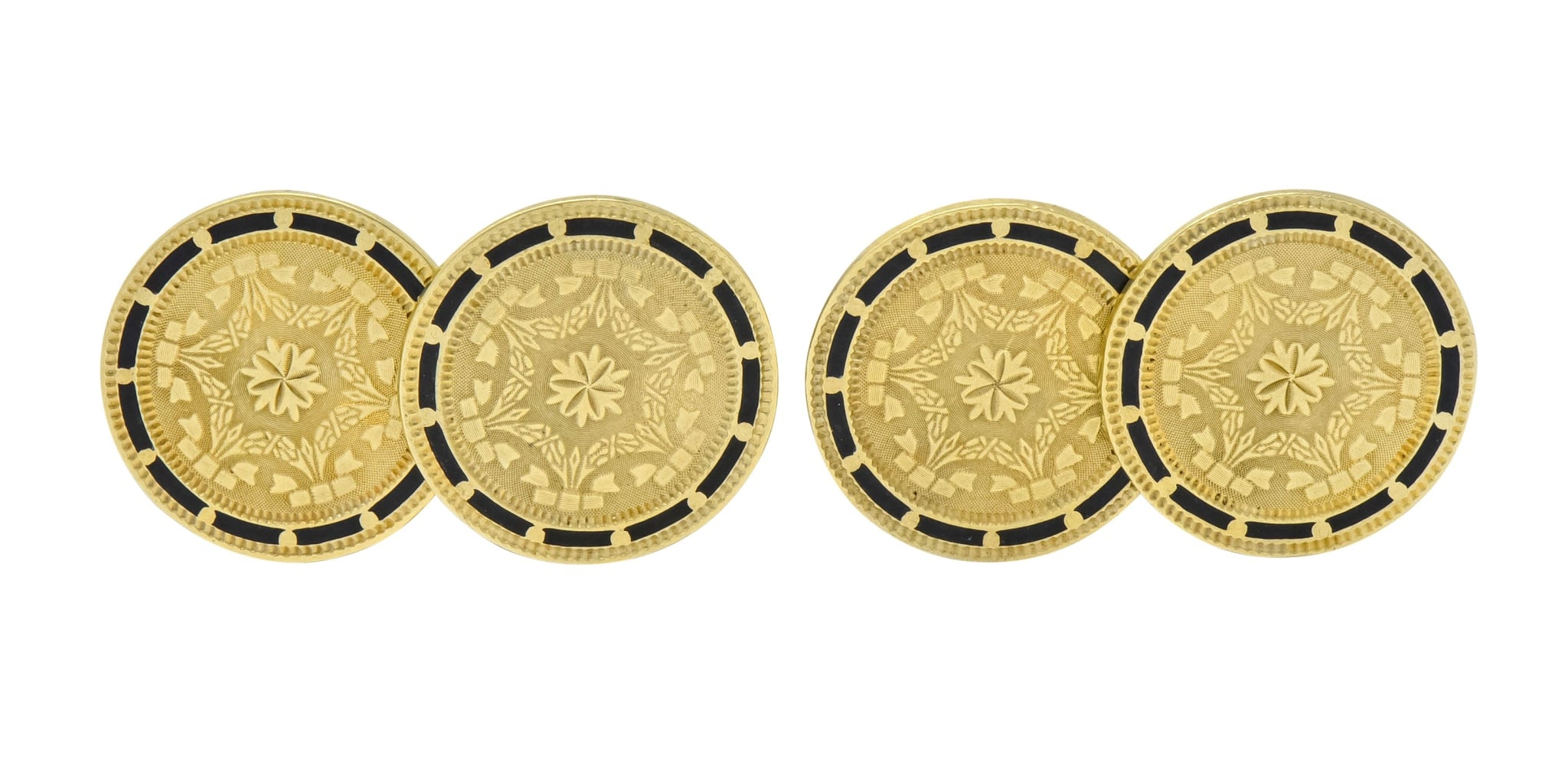 Wordley, Allsop & Bliss Enamel 14 Karat Gold Disk Men's Deco Cufflinks - Wilson's Estate Jewelry