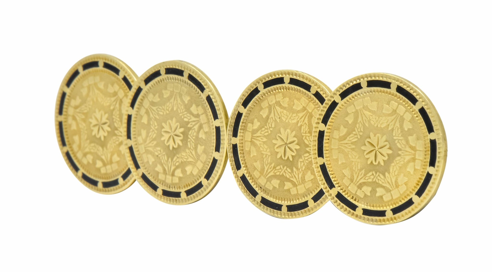 Wordley, Allsop & Bliss Enamel 14 Karat Gold Disk Men's Deco Cufflinks - Wilson's Estate Jewelry