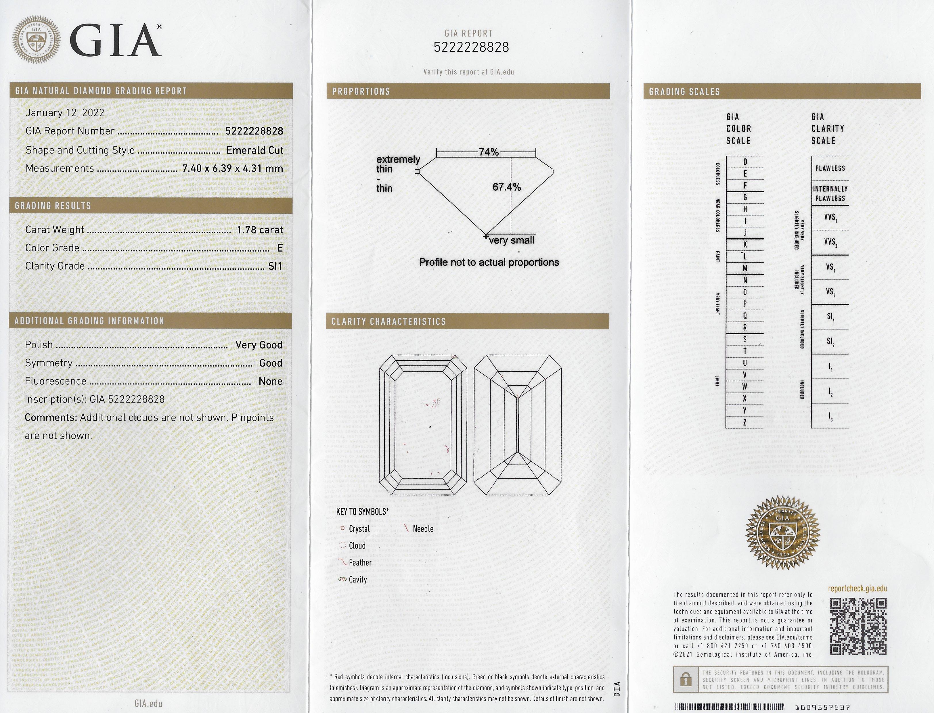 Mid-Century 2.02 CTW Emerald Cut Diamond Platinum Vintage Engagement Ring GIA
