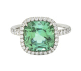 Tiffany & Co. 4.38 CTW Green Tourmaline Diamond Platinum Soleste Halo Ring