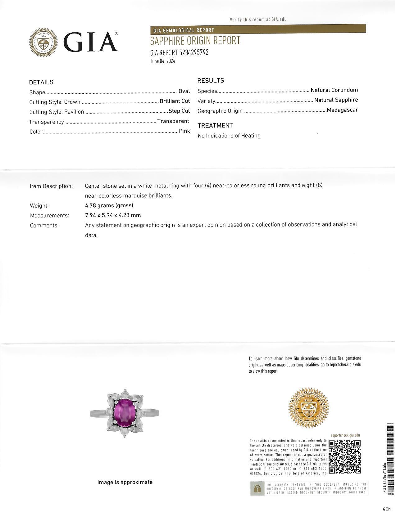 Contemporary 2.35 CTW No Heat Pink Sapphire Diamond Platinum Halo Ring GIA