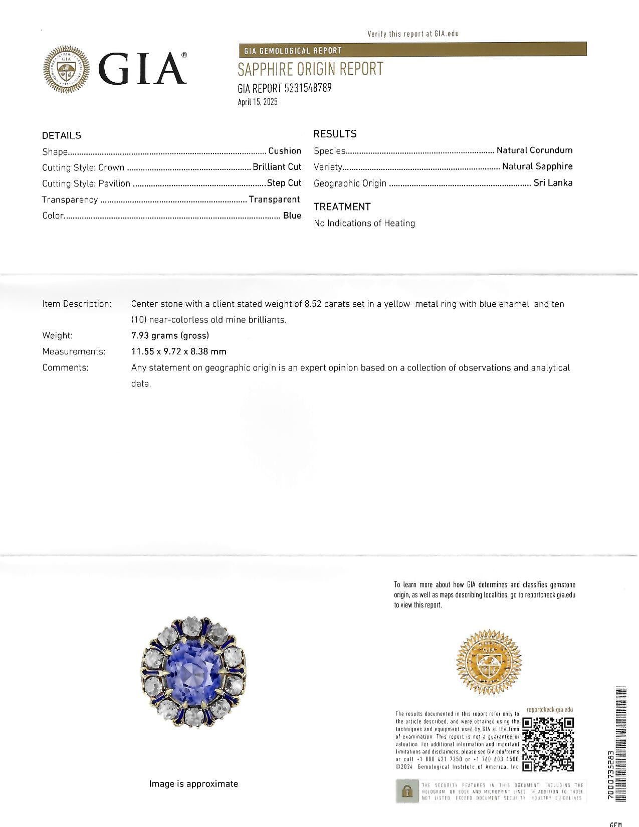 Victorian 11.06 CTW No Heat Ceylon Sapphire Diamond 14K Gold Antique Ring