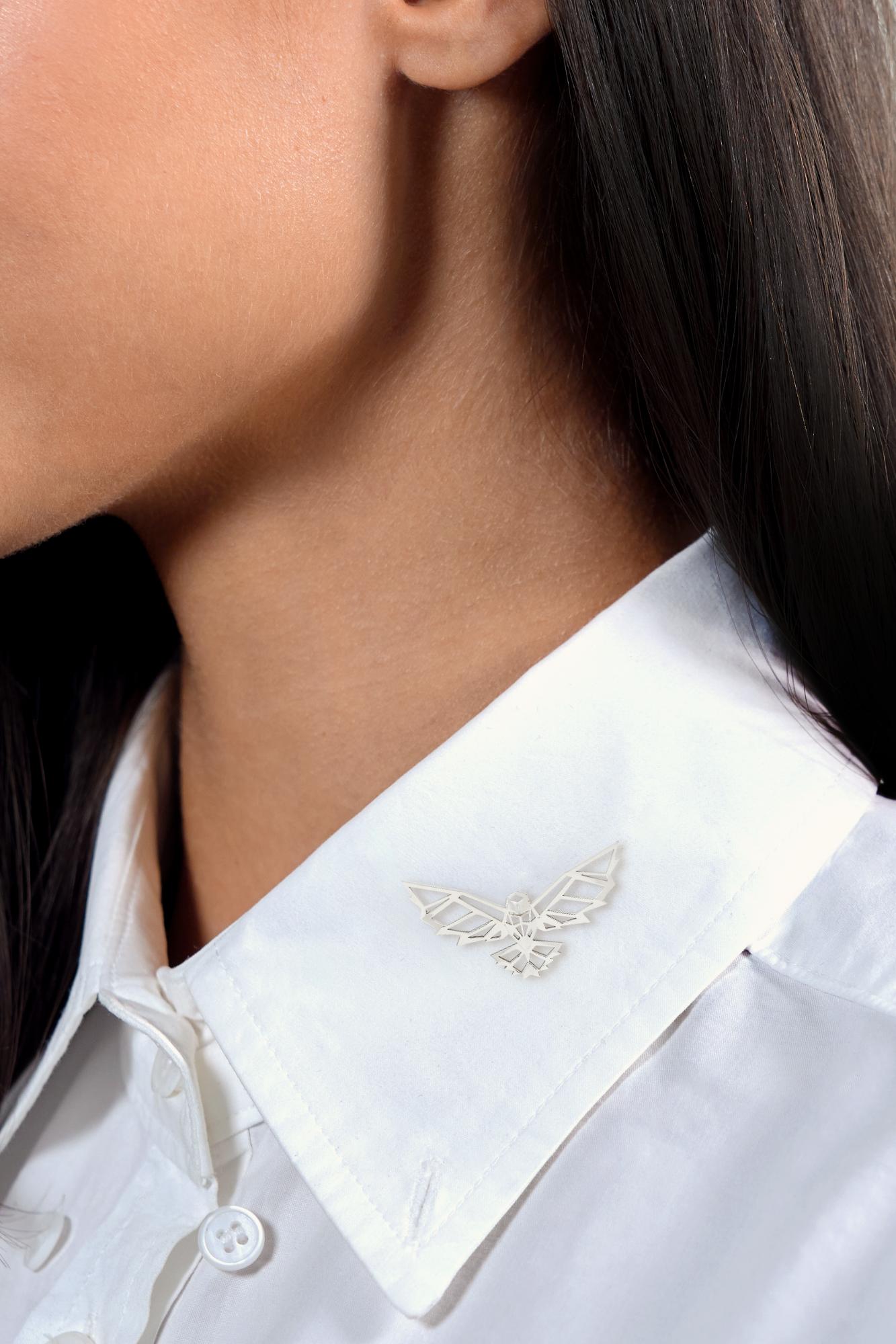 BRASH Platinum Faceted Geometric GEO Eagle Unisex Brooch Pin