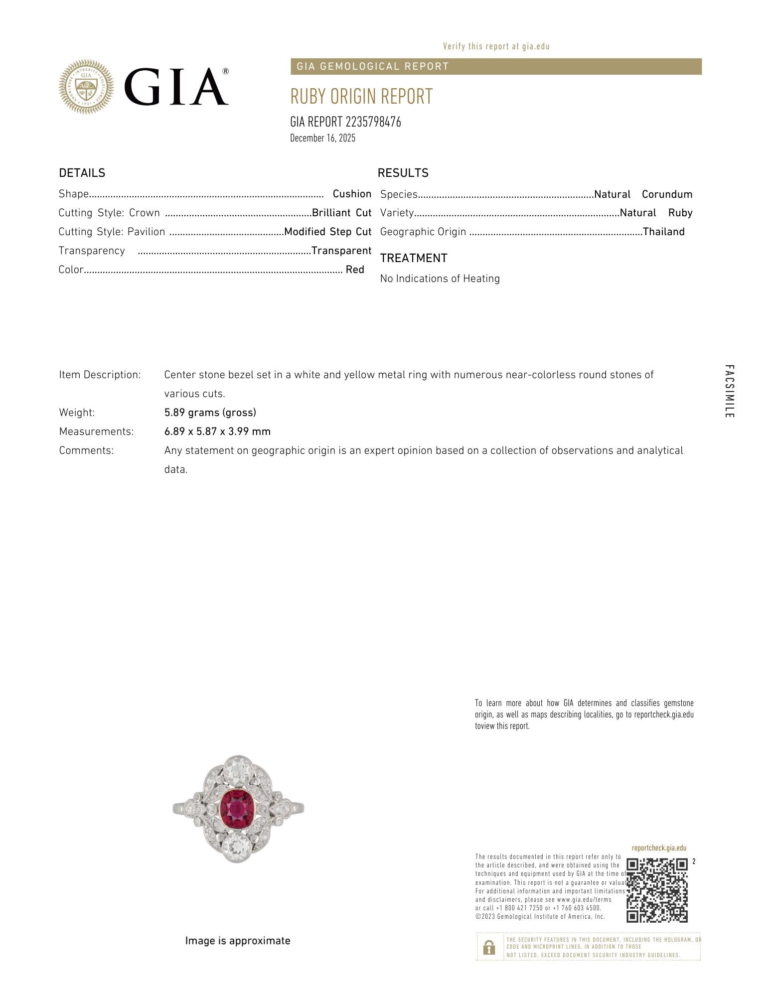 J.E. Caldwell Ruby Diamond Platinum 18K Gold Antique Foliate Dinner Ring GIA