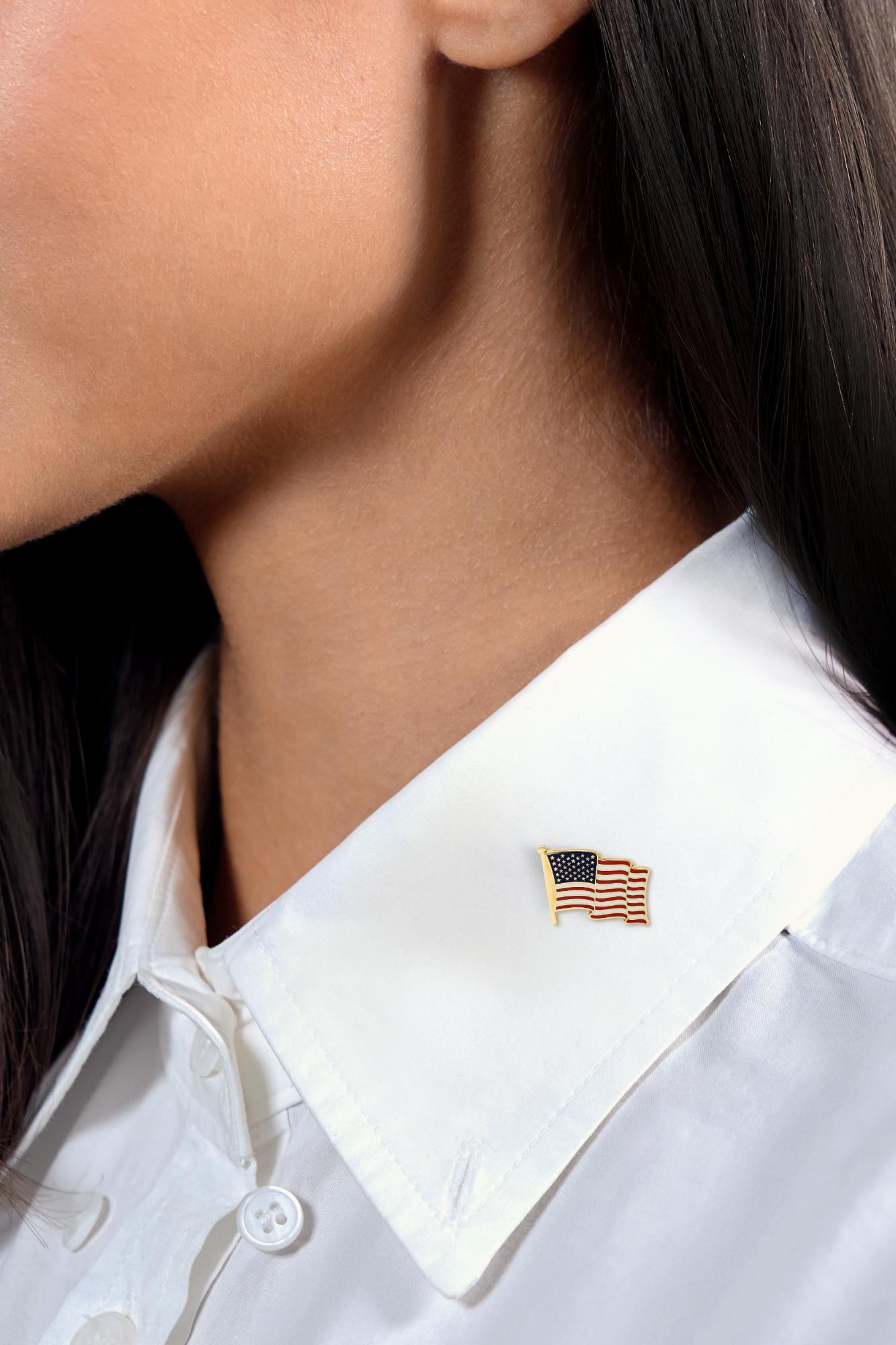 Cartier 9/11 Enamel 18K Yellow Gold Vintage American Flag Memorial Pin Brooch