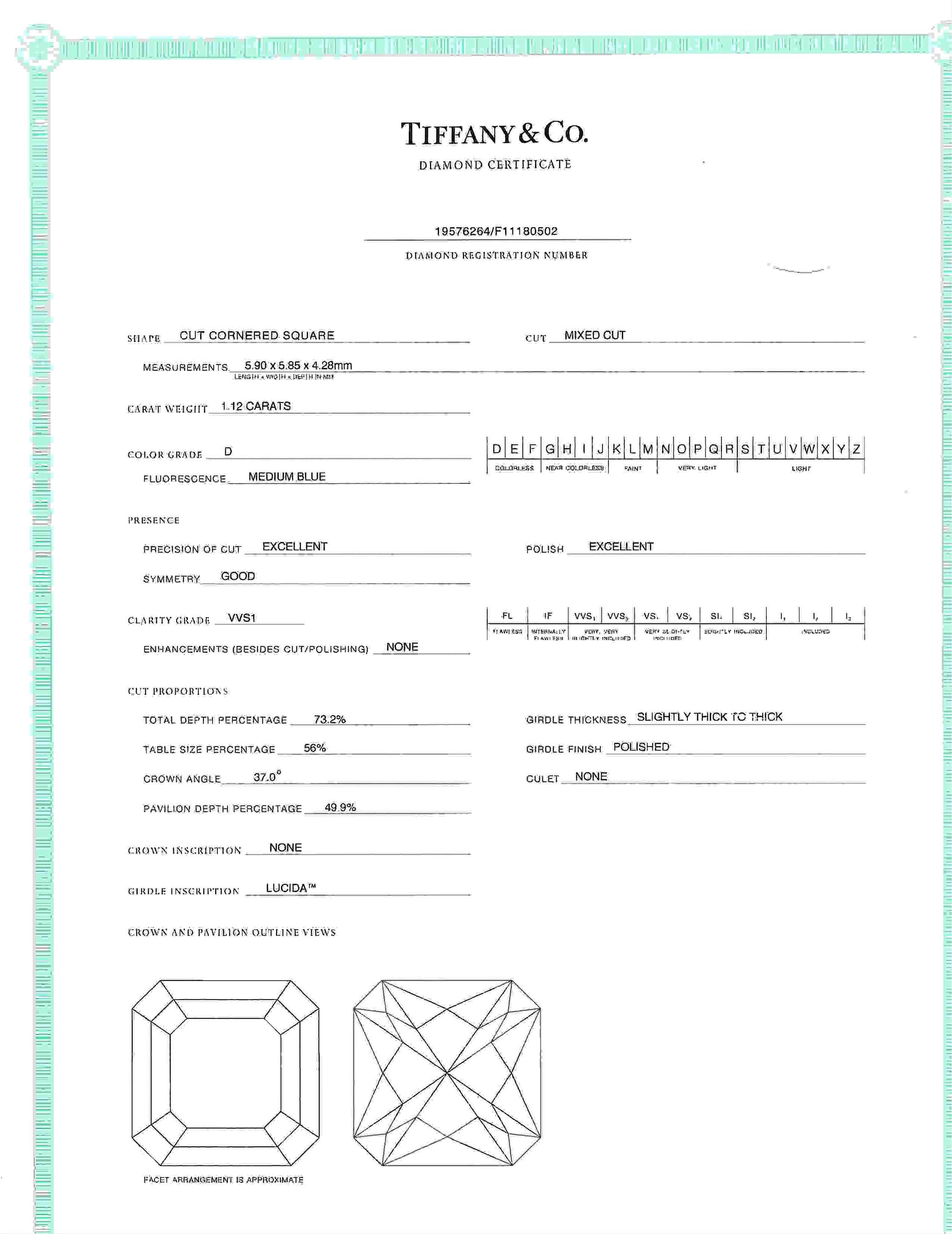 1999 Tiffany & Co. Lucida 1.12 CTW Diamond Platinum Vintage Engagement Ring