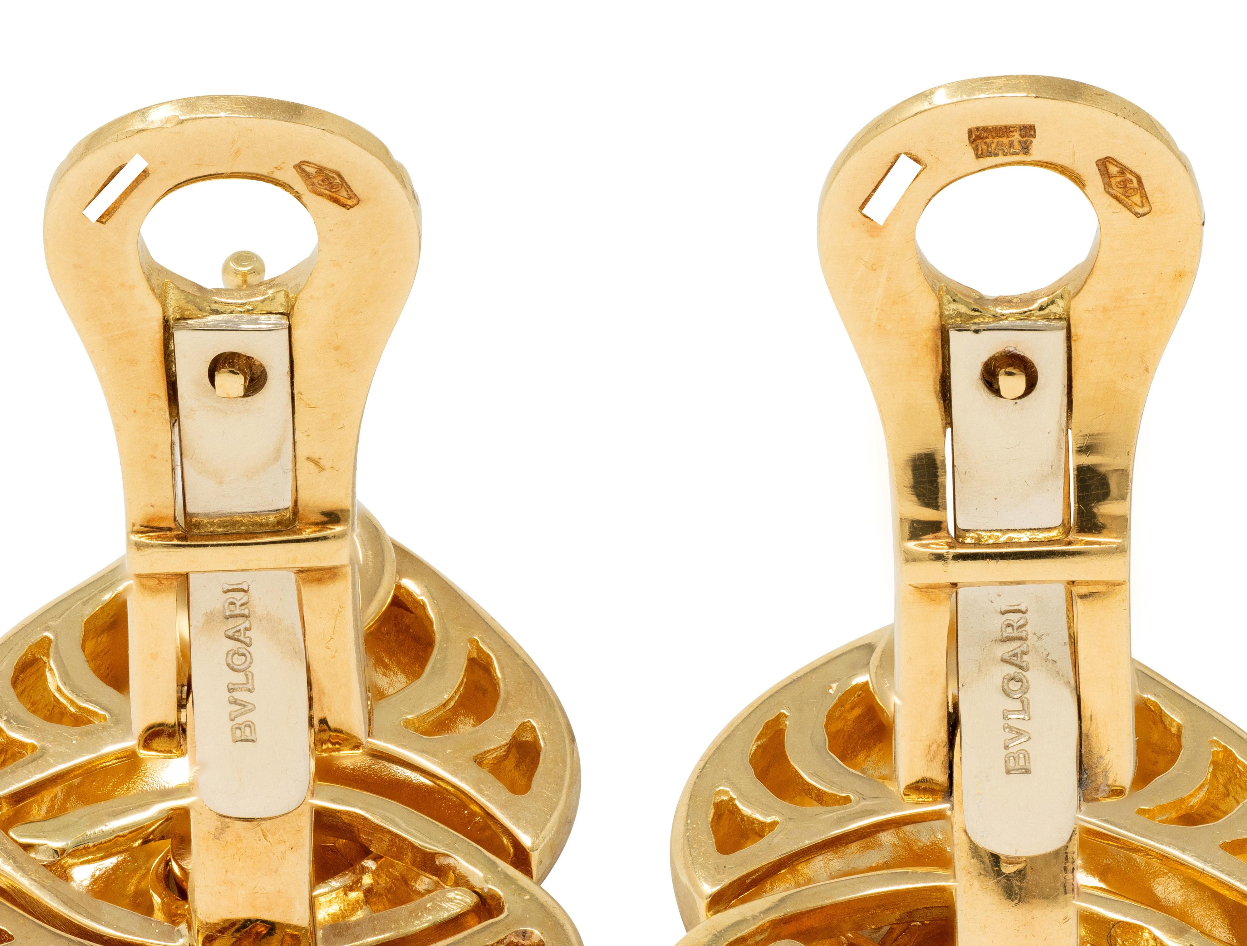 Bulgari 1980's 18 Karat Yellow Gold Vintage Puffy Gancio Link Earrings