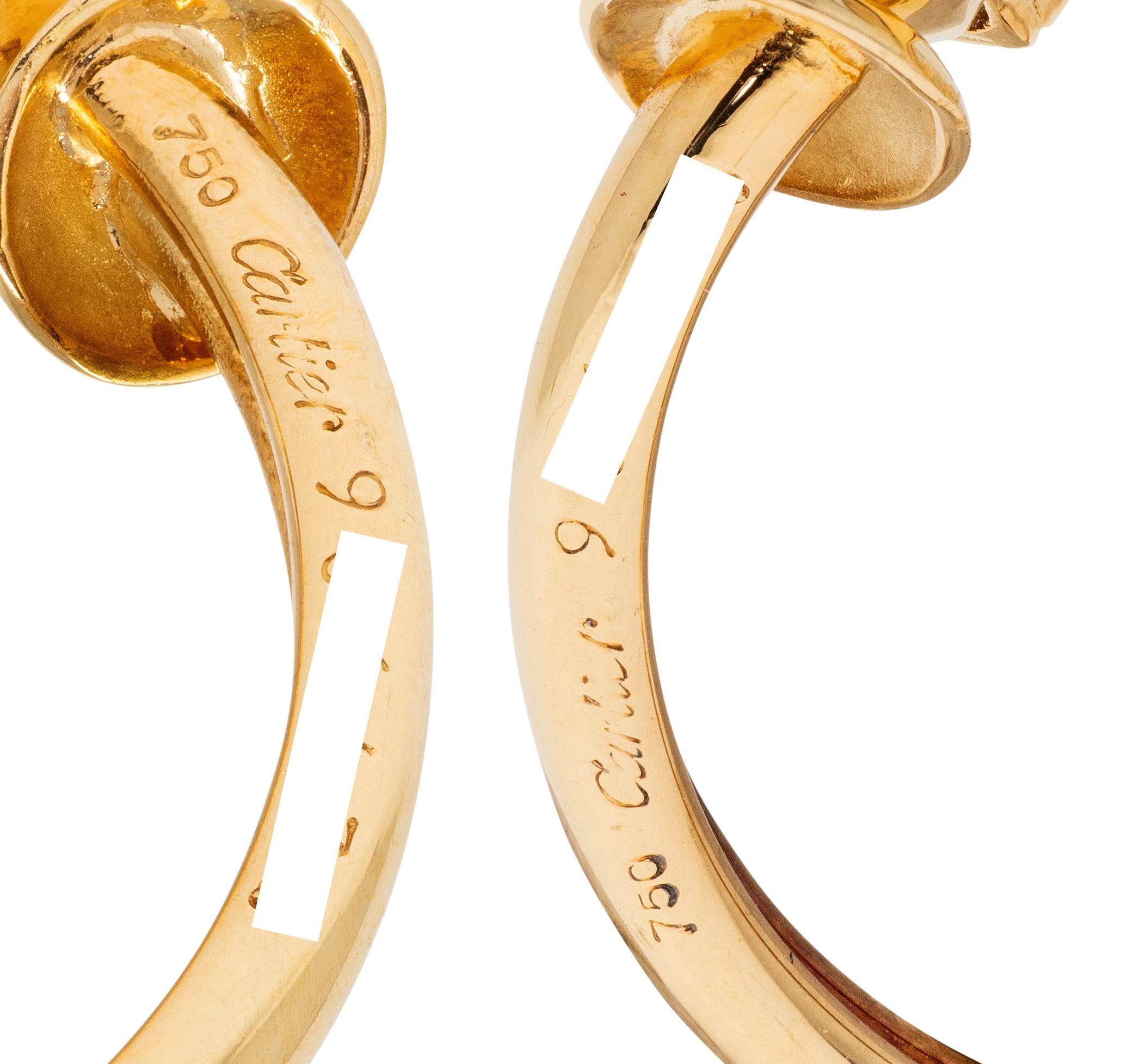 Cartier 2000's Diamond 18K Gold Vintage Hindu Floral Hoop Ear-Clip Earrings