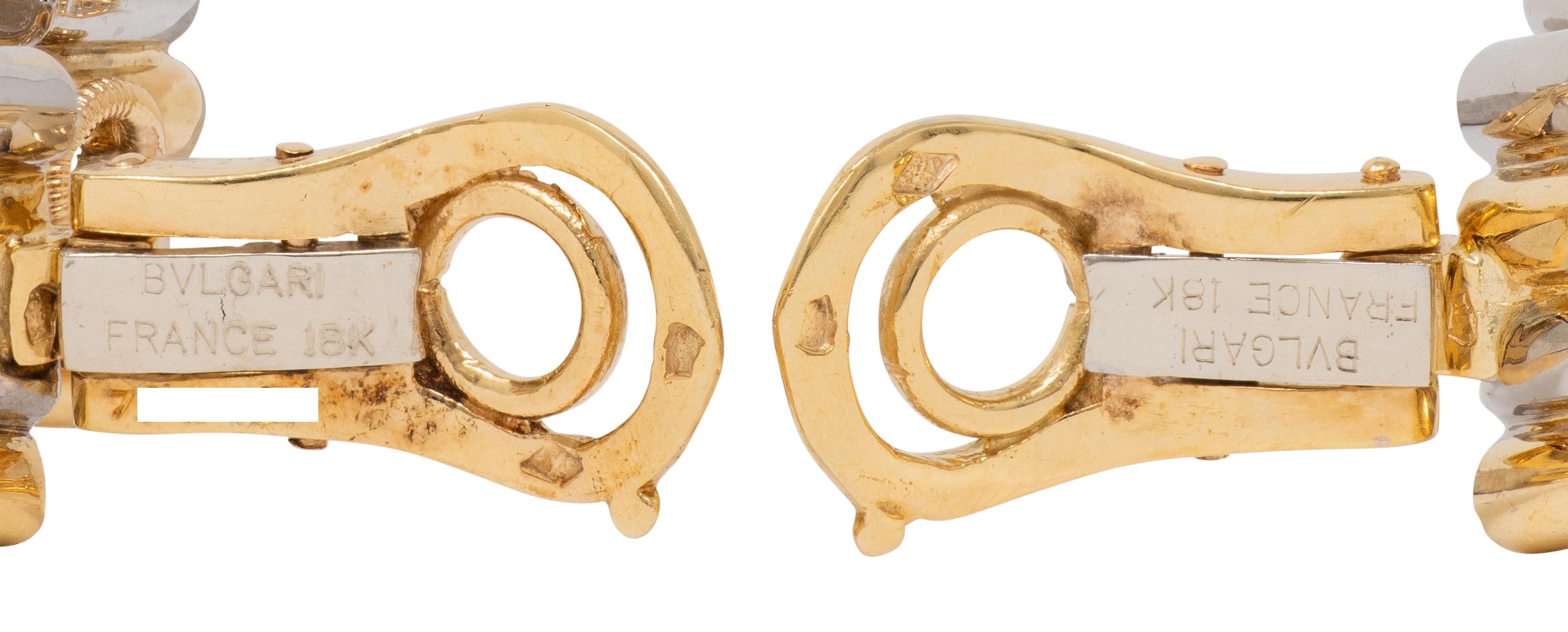 Bulgari French 1970's 18 Karat Two-Tone Gold Vintage J-Hoop Ear-Clip Earrings