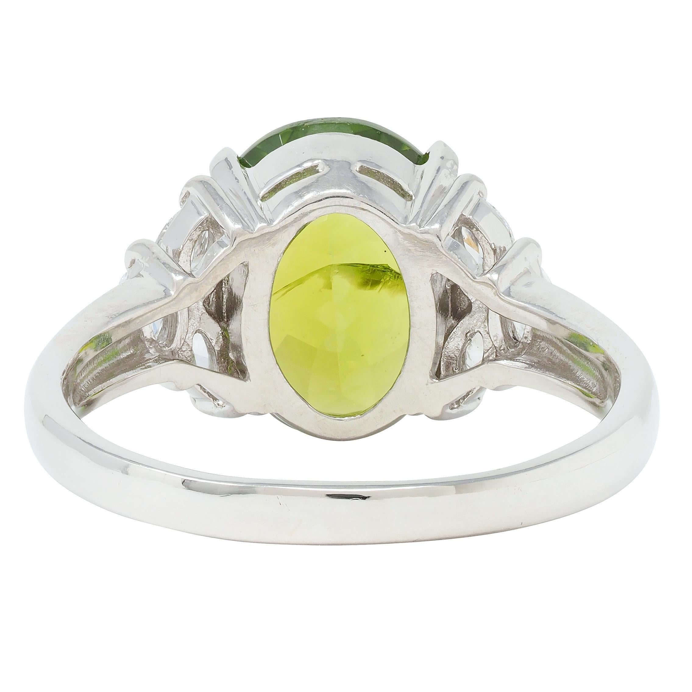 Contemporary 5.91 CTW Peridot Diamond Platinum Cluster Ring