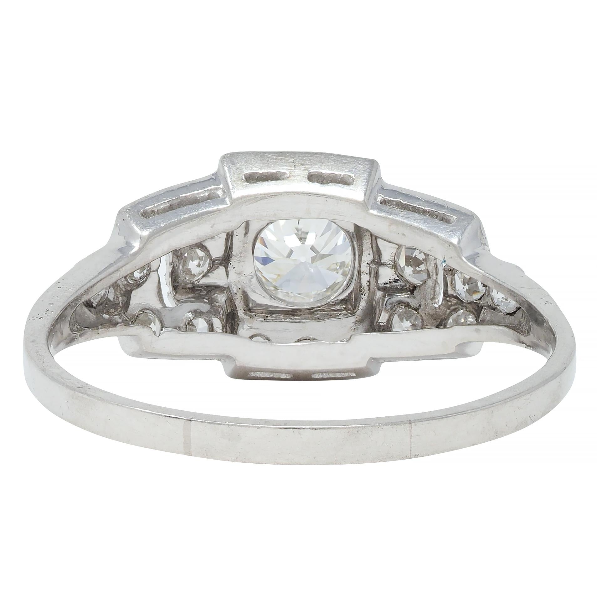 Art Deco 1.00 CTW Old European Diamond Platinum Buckle Vintage Engagement Ring