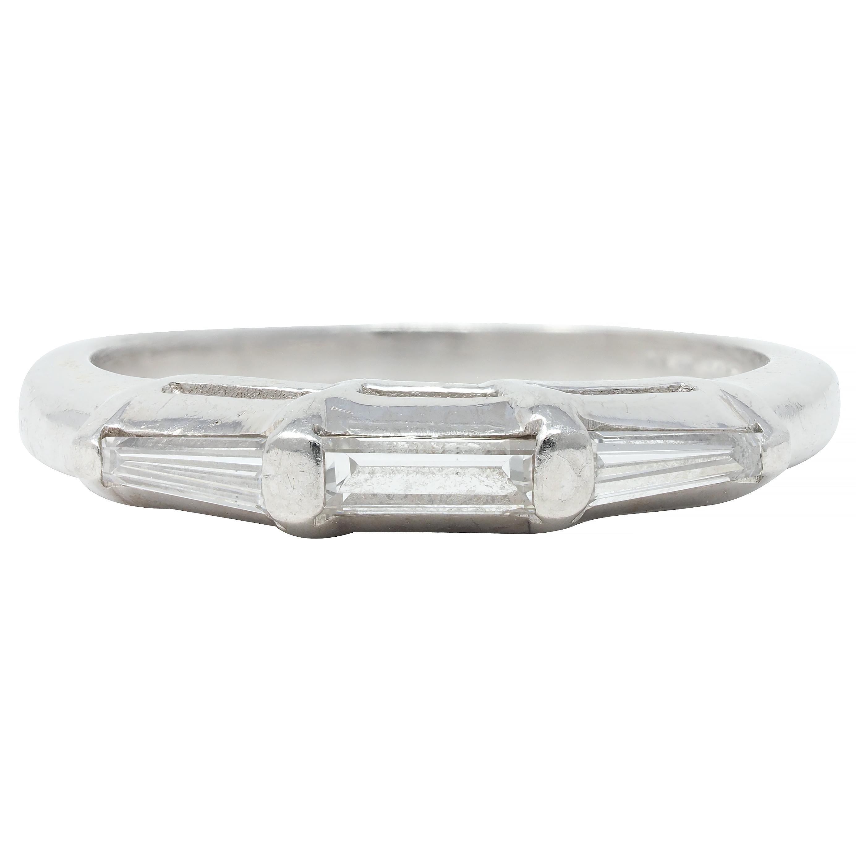 Mid-Century 0.30 CTW Baguette Diamond Platinum Vintage Stacking Band Ring