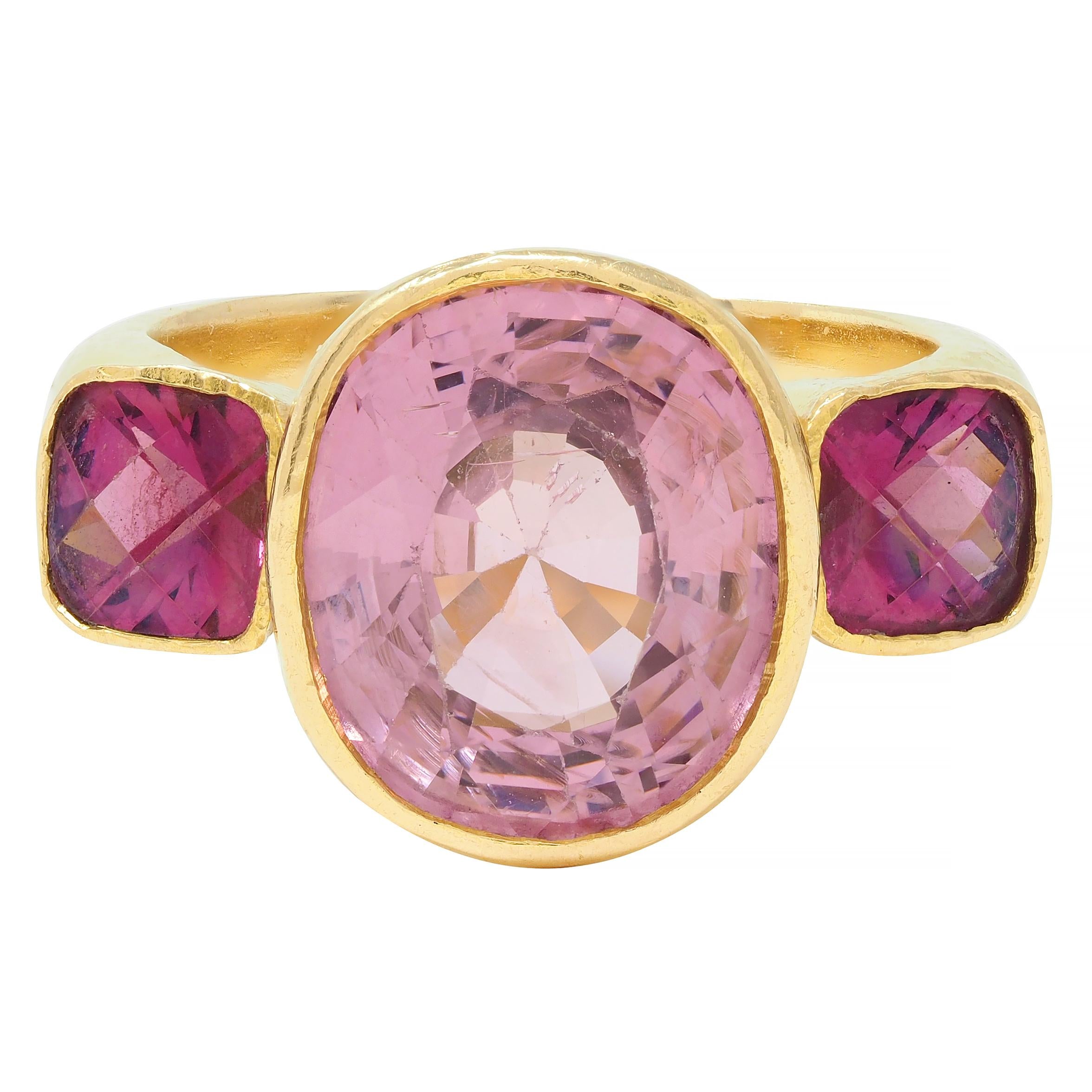 Elizabeth Locke Spinel Rhodolite Garnet 19 Karat Hammered Gold Gemstone Ring