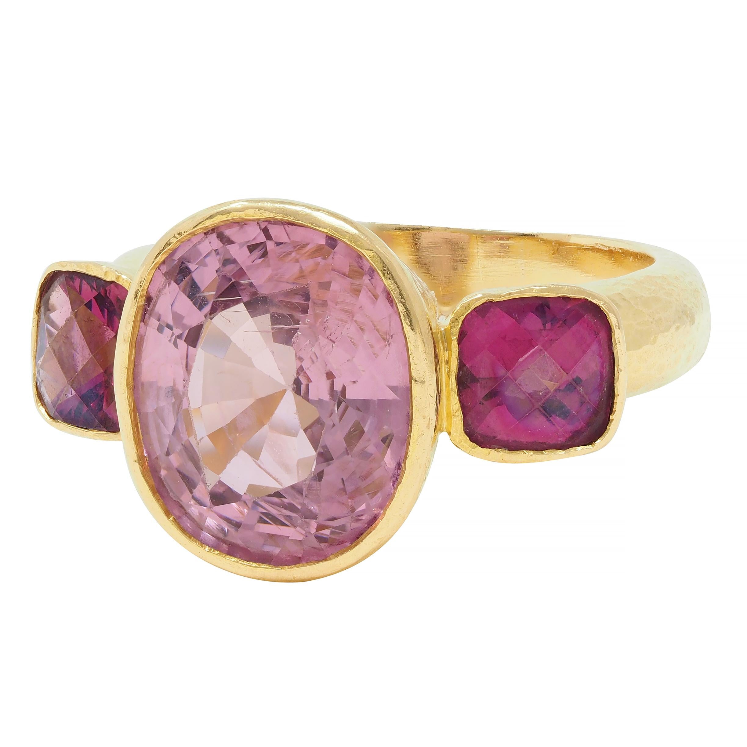 Elizabeth Locke Spinel Rhodolite Garnet 19 Karat Hammered Gold Gemstone Ring