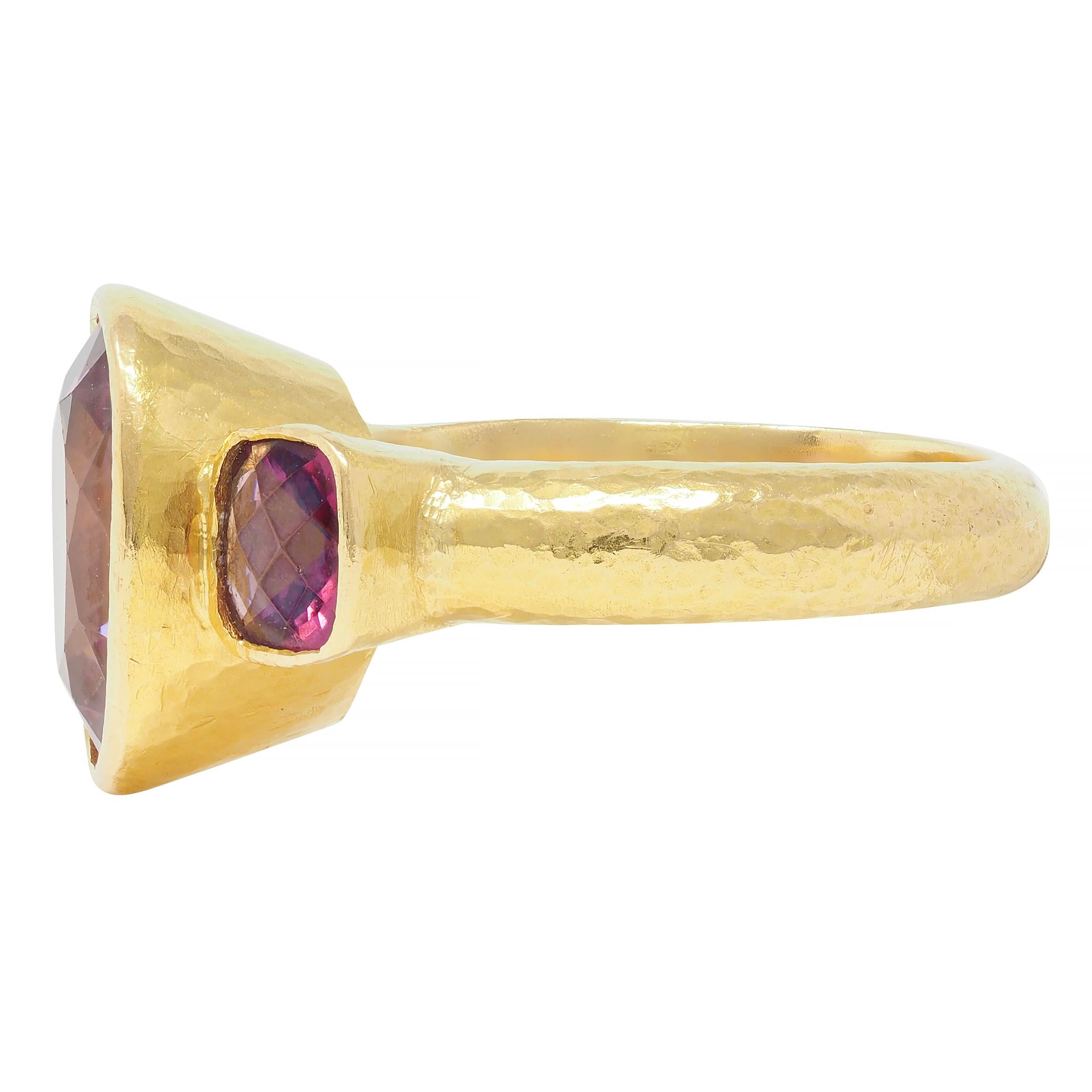 Elizabeth Locke Spinel Rhodolite Garnet 19 Karat Hammered Gold Gemstone Ring