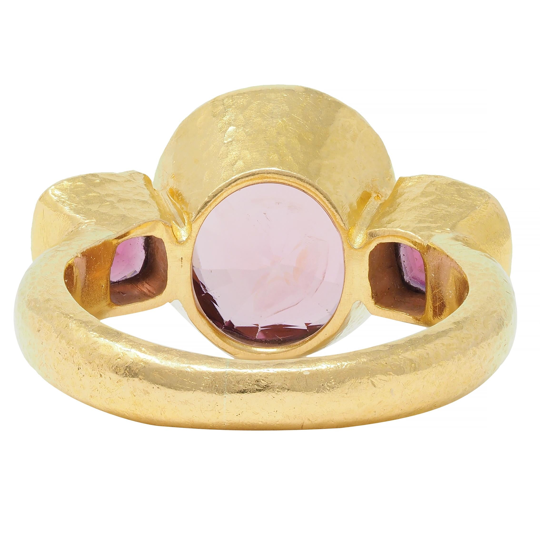 Elizabeth Locke Spinel Rhodolite Garnet 19 Karat Hammered Gold Gemstone Ring