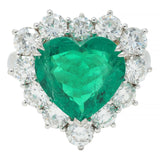 Contemporary 7.00 CTW Colombian Emerald Diamond 18 Karat Gold Heart Halo Ring