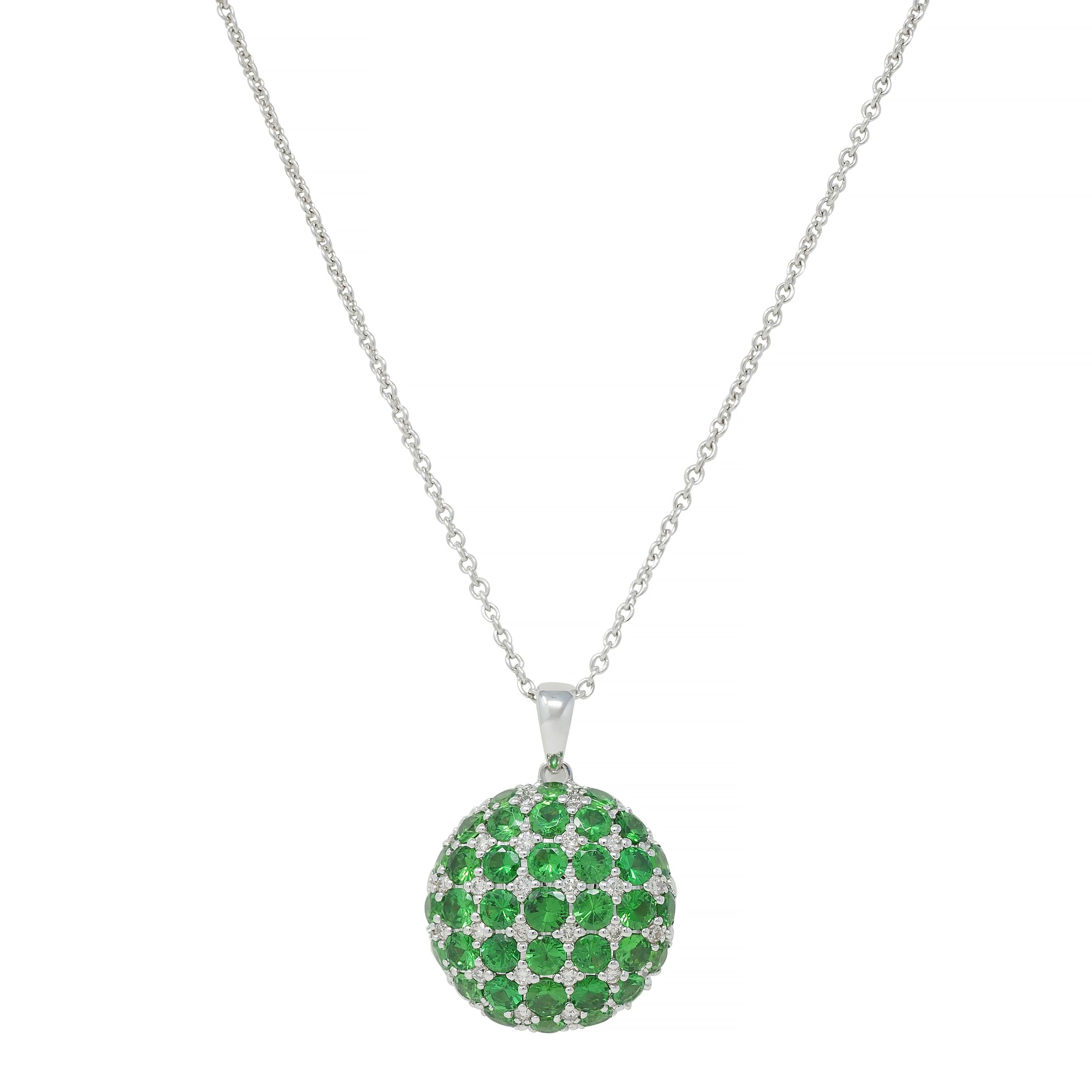 2.85 CTW Demantoid Garnet 18 Karat White Gold Circle Pendant Necklace