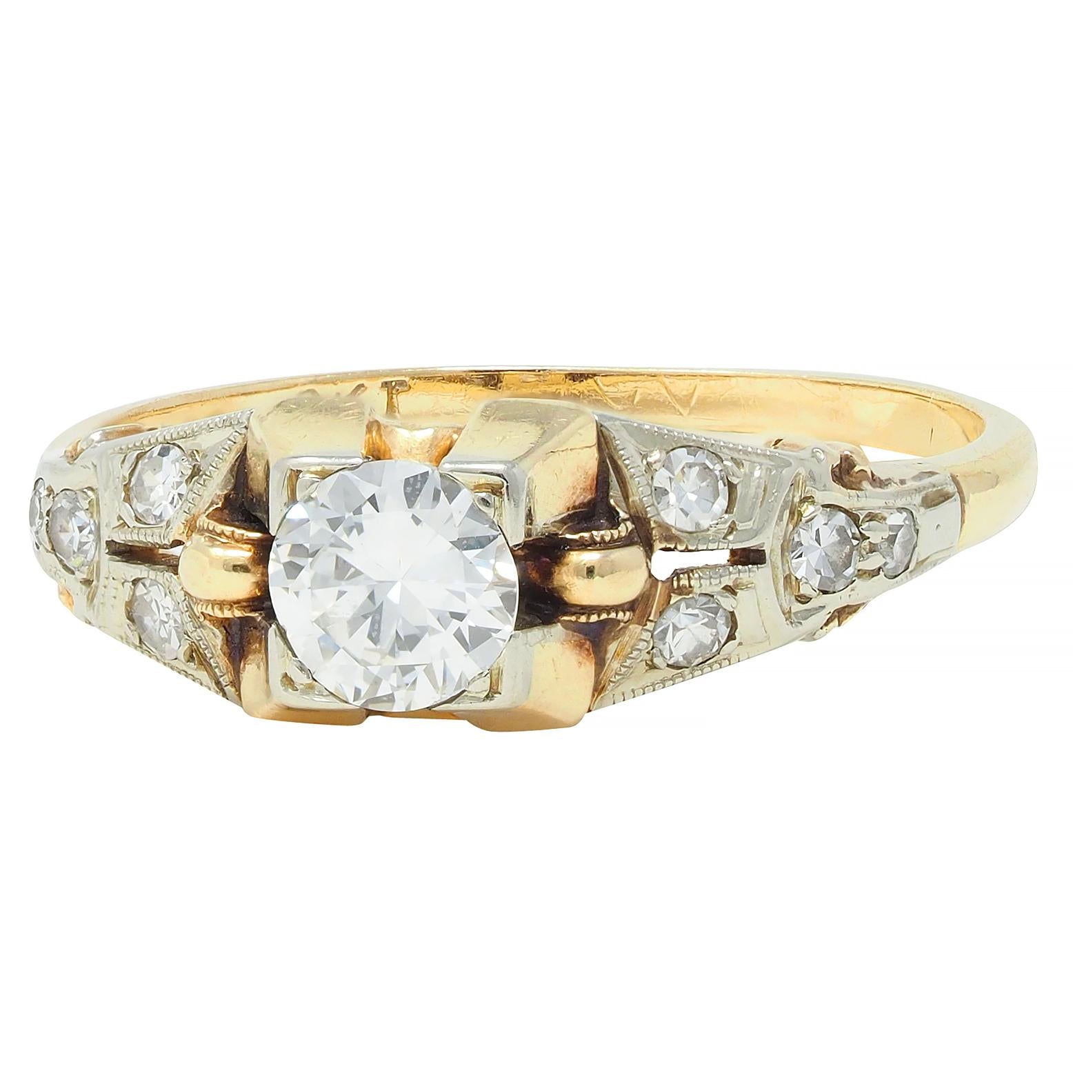 Retro Transitional Diamond 18 Karat Two-Tone Gold Vintage Engagement Ring