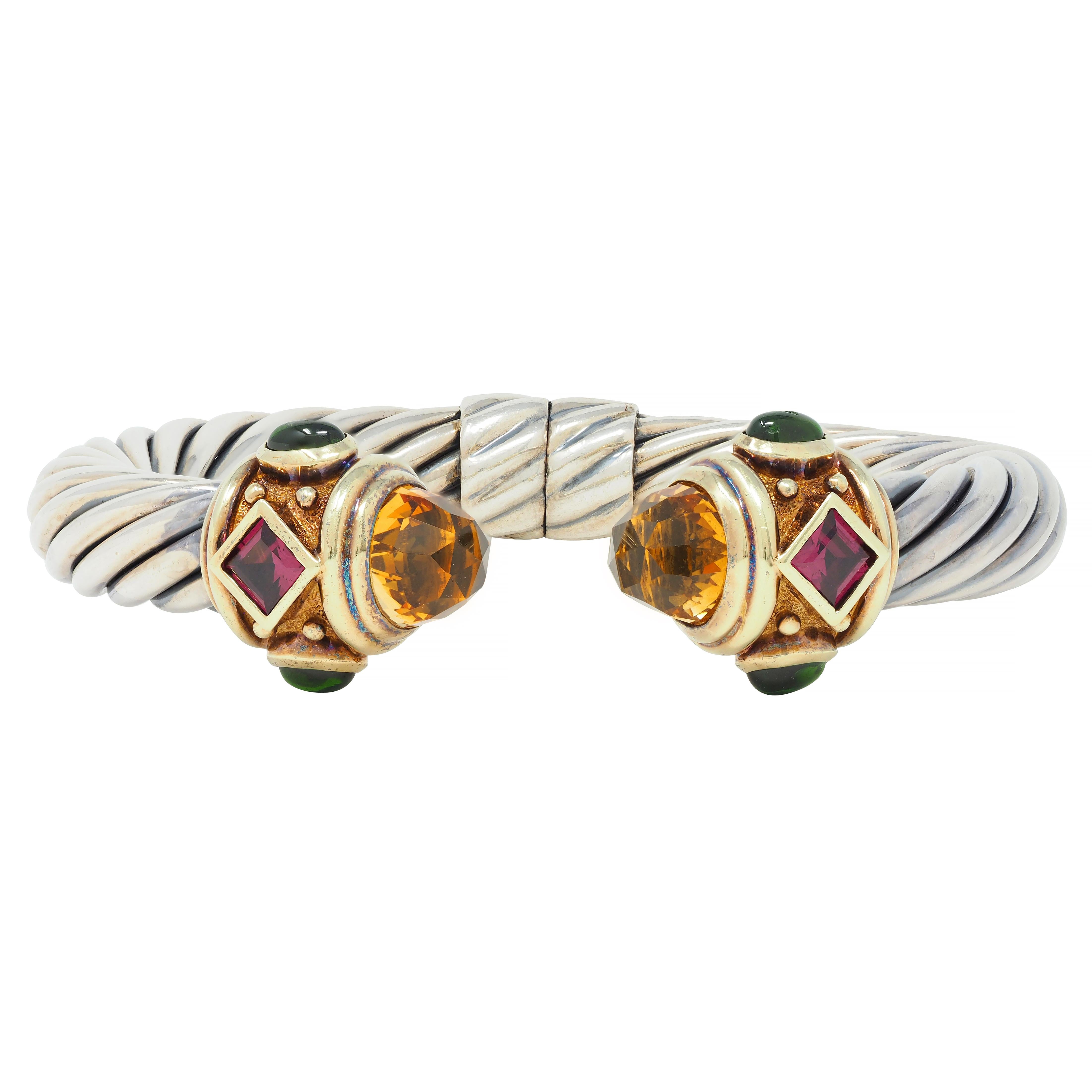 David Yurman Tourmaline Citrine 14 Karat Gold Silver Renaissance Cuff Bracelet