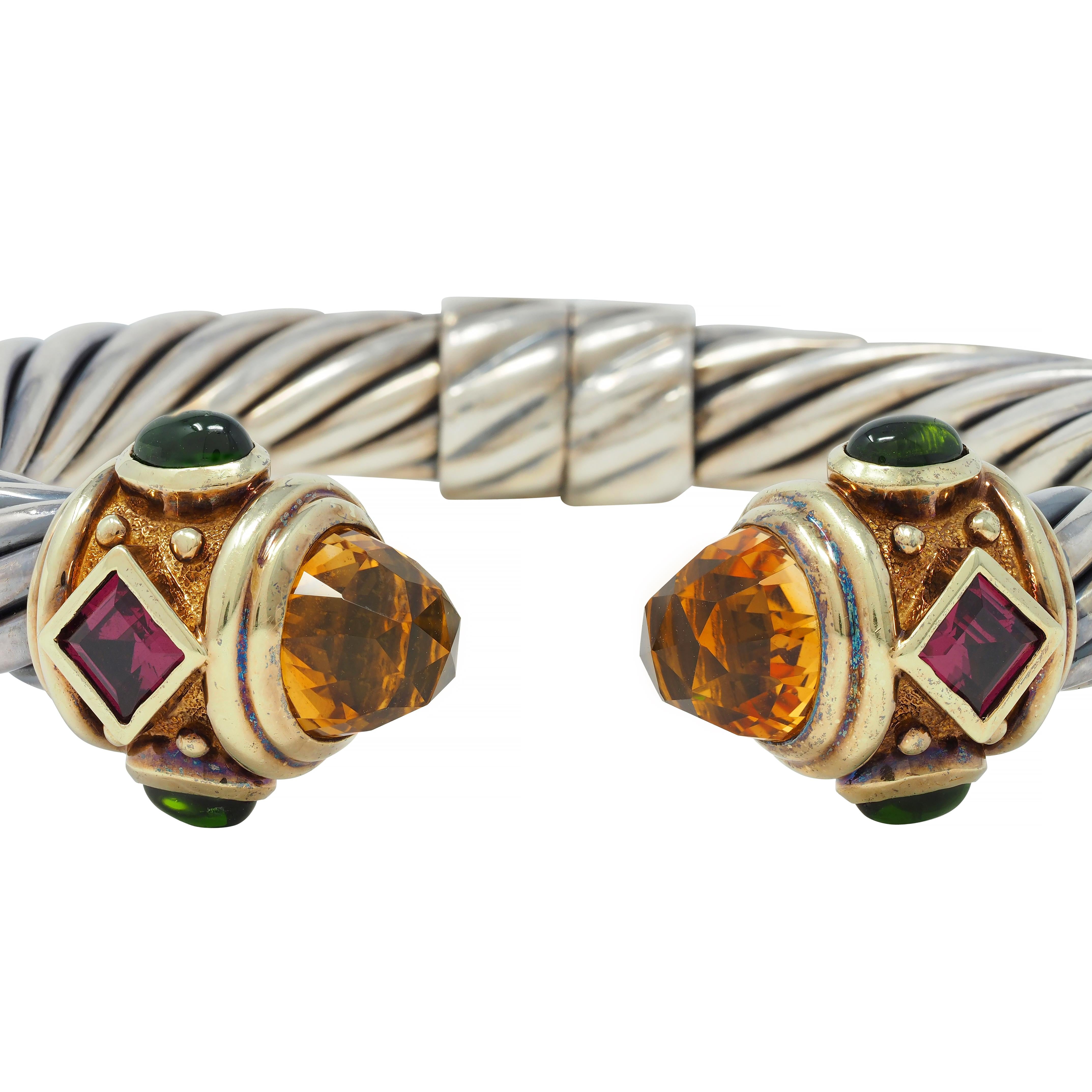 David Yurman Tourmaline Citrine 14 Karat Gold Silver Renaissance Cuff Bracelet