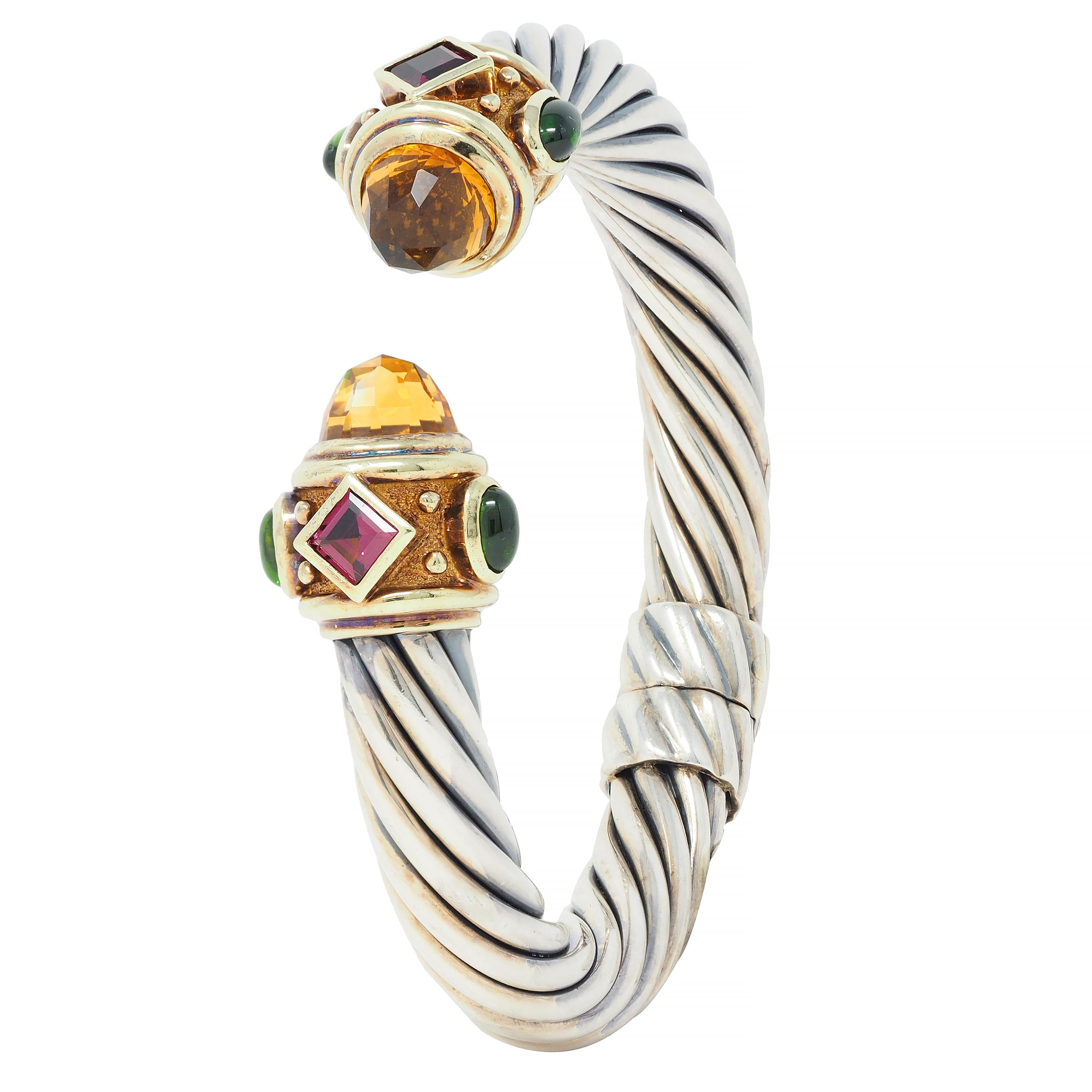 David Yurman Tourmaline Citrine 14 Karat Gold Silver Renaissance Cuff Bracelet