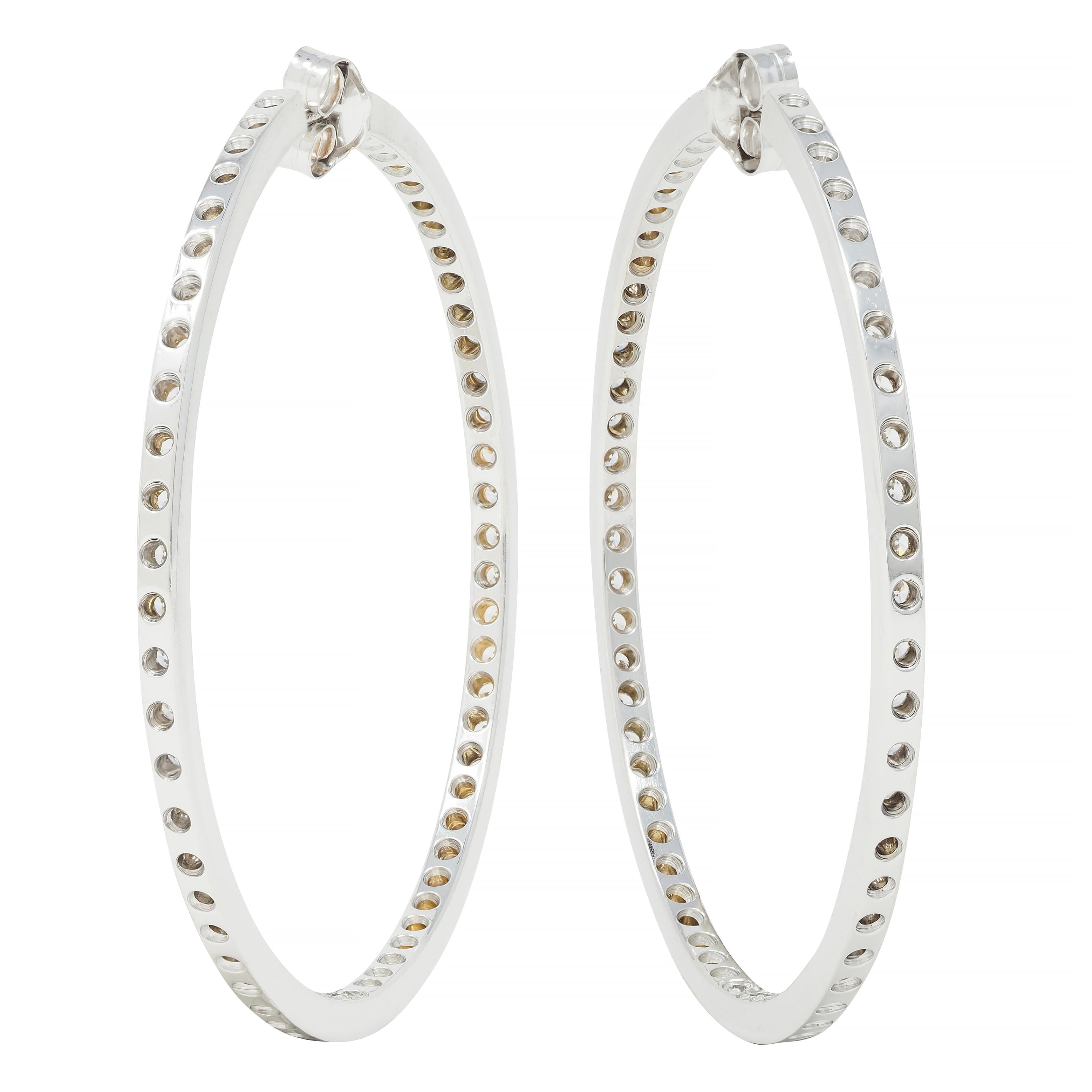 Contemporary 3.60 CTW Diamond 18 Karat White Gold Inside-Outside Hoop Earrings