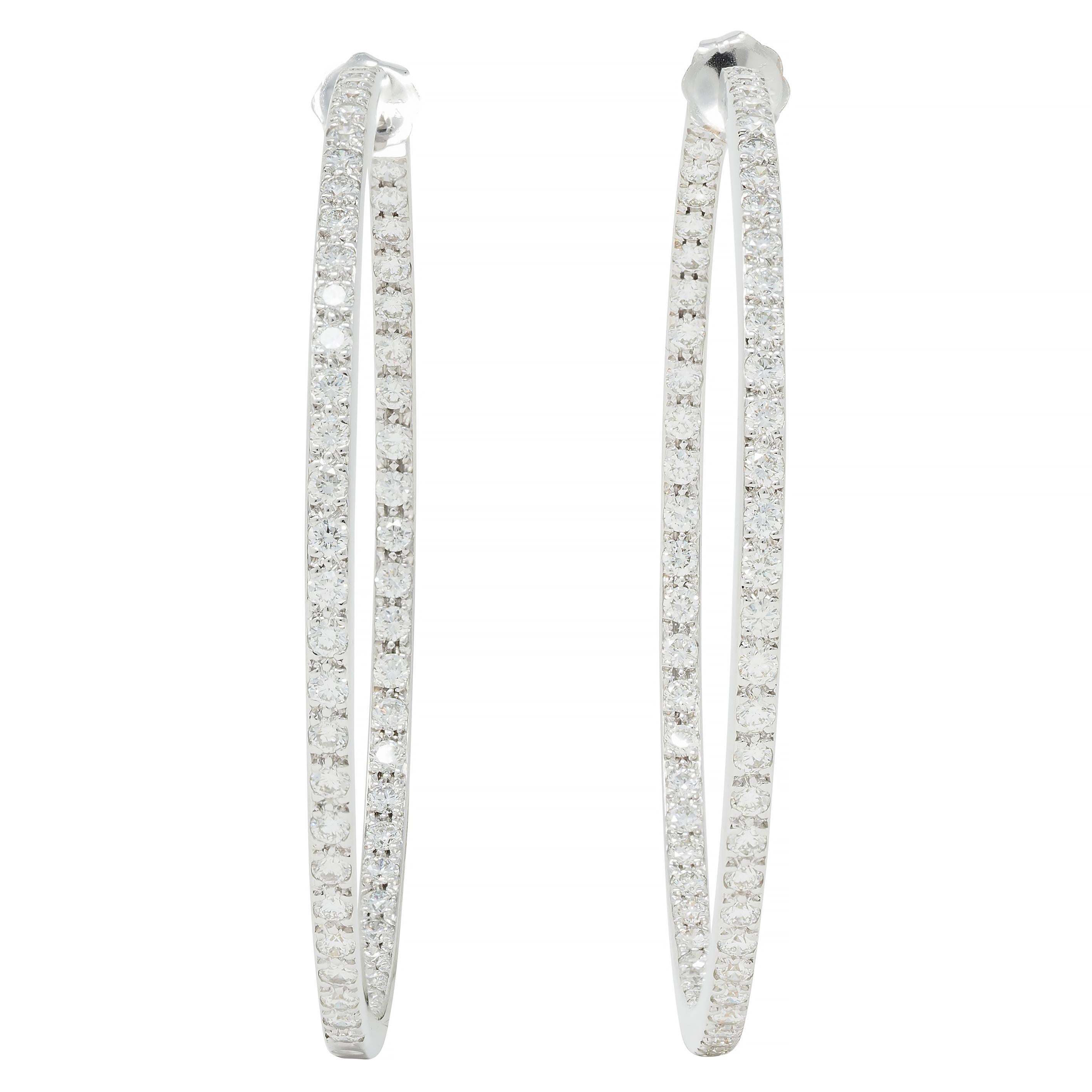 Contemporary 3.60 CTW Diamond 18 Karat White Gold Inside-Outside Hoop Earrings