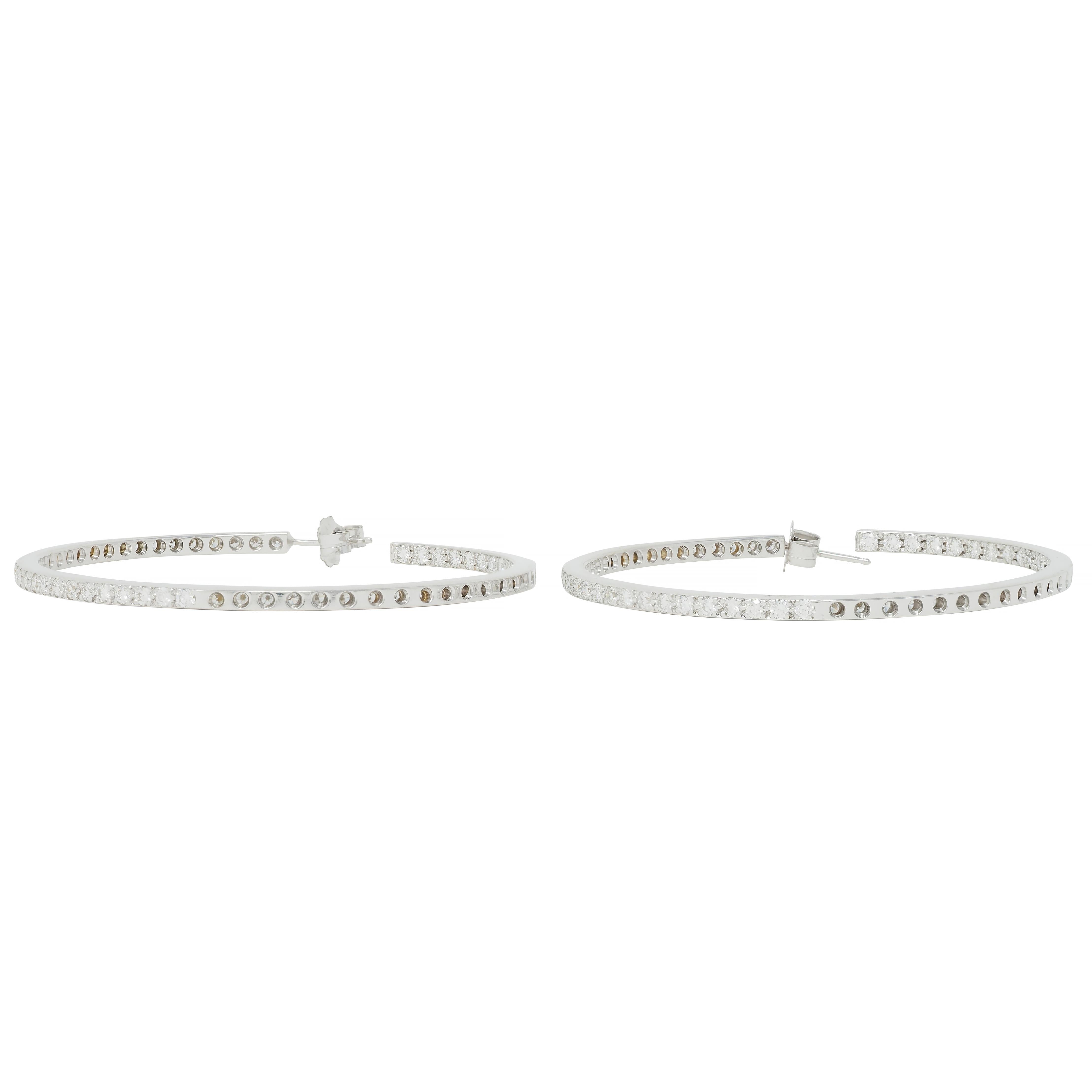 Contemporary 3.60 CTW Diamond 18 Karat White Gold Inside-Outside Hoop Earrings