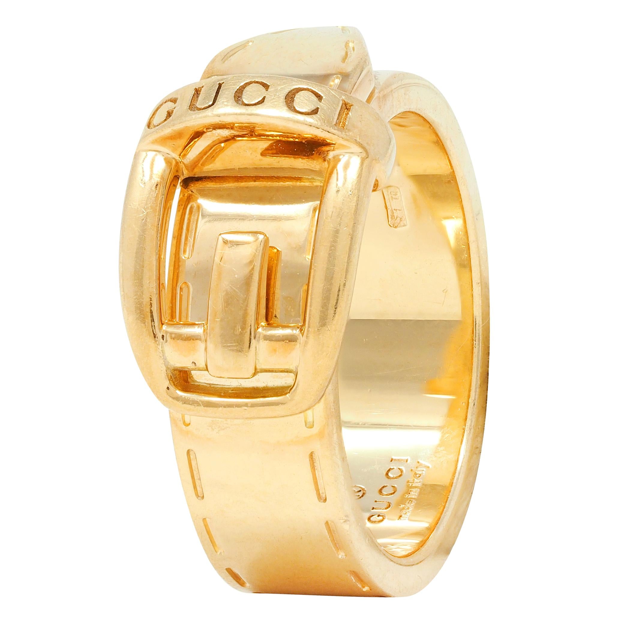 Gucci Contemporary 18 Karat Yellow Gold Belt Buckle Band Ring