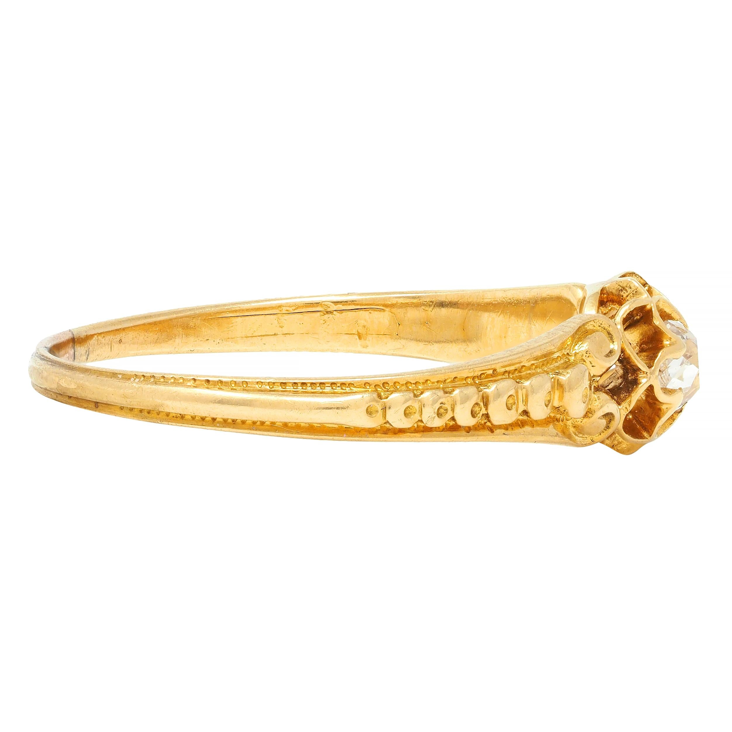 Victorian Old Mine Diamond 18 Karat Yellow Gold Belcher Antique Engagement Ring