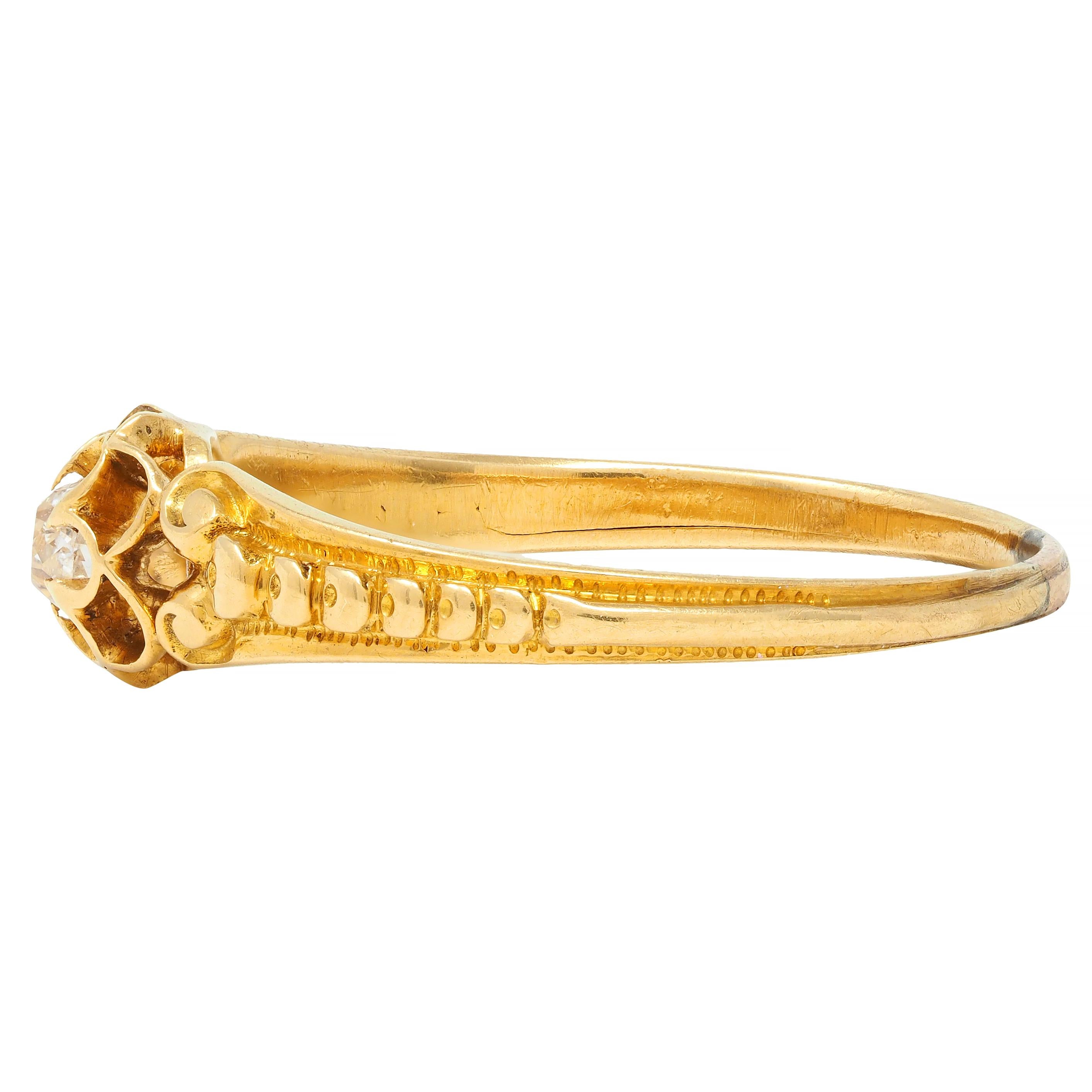 Victorian Old Mine Diamond 18 Karat Yellow Gold Belcher Antique Engagement Ring