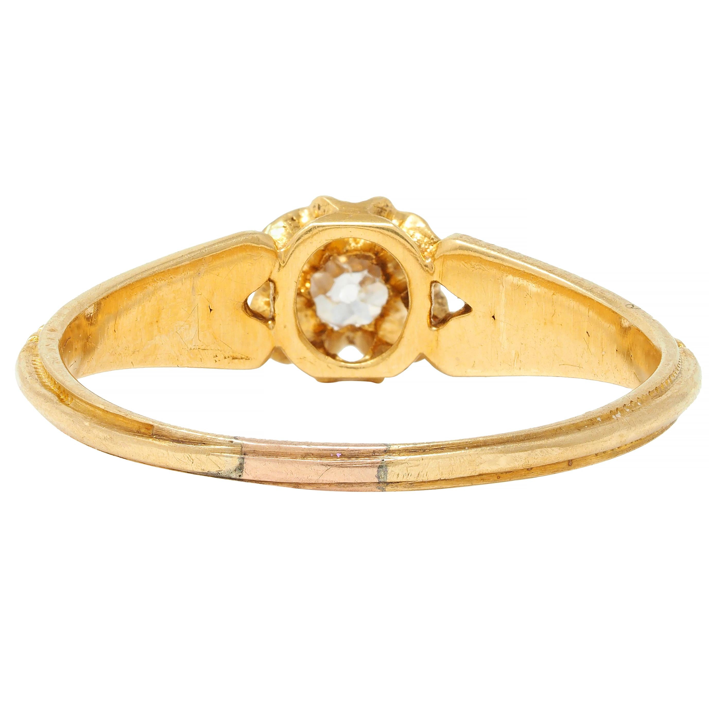 Victorian Old Mine Diamond 18 Karat Yellow Gold Belcher Antique Engagement Ring