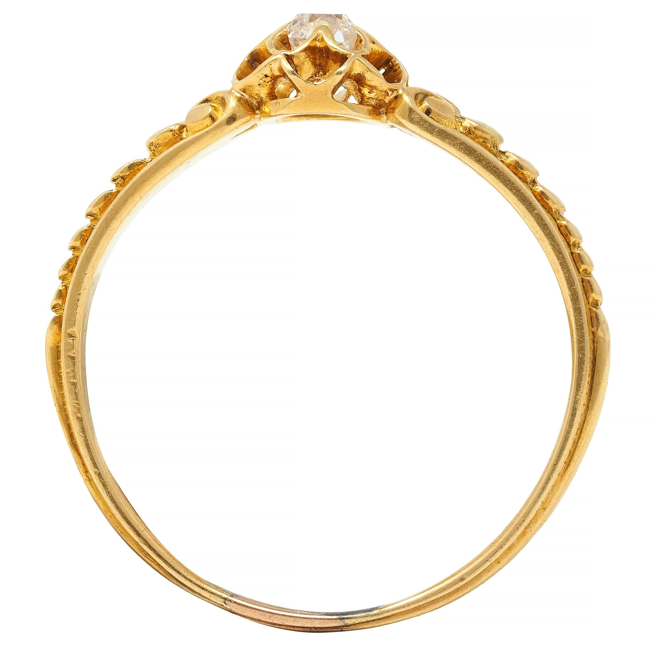 Victorian Old Mine Diamond 18 Karat Yellow Gold Belcher Antique Engagement Ring