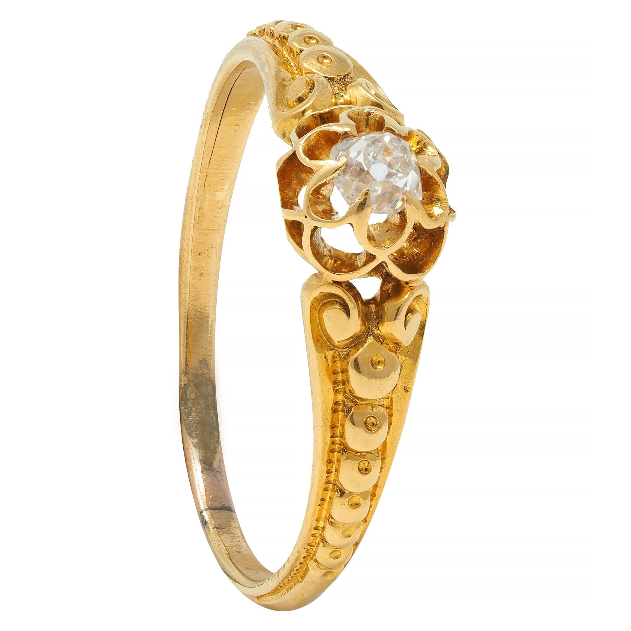 Victorian Old Mine Diamond 18 Karat Yellow Gold Belcher Antique Engagement Ring