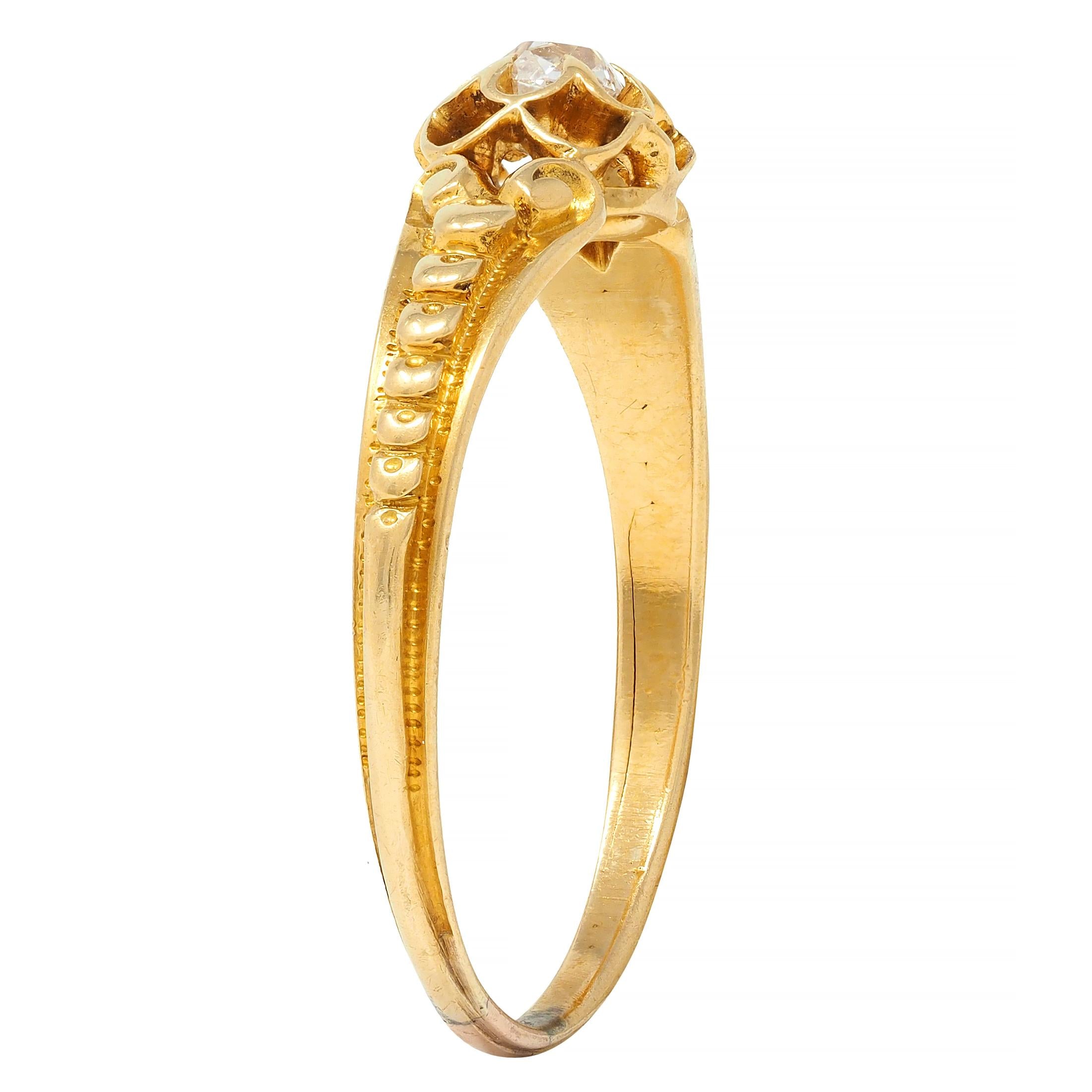 Victorian Old Mine Diamond 18 Karat Yellow Gold Belcher Antique Engagement Ring