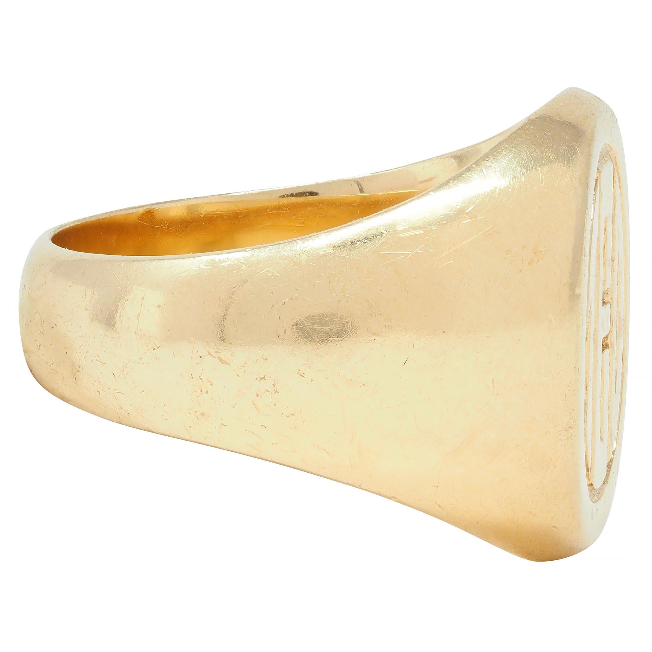 Tiffany & Co. 1970's 14 Karat Yellow Gold TED Unisex Vintage Signet Ring