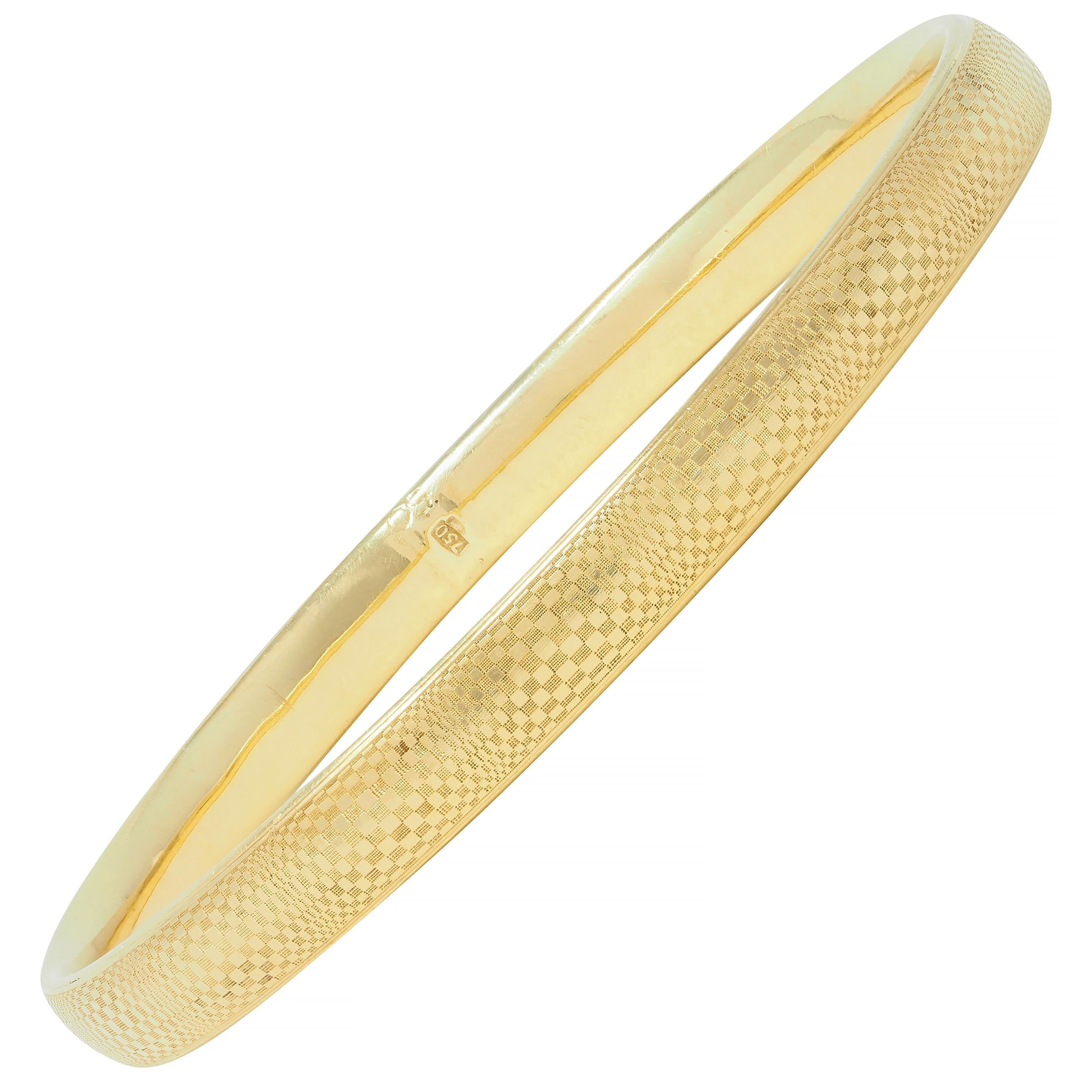 Vintage 18 Karat Yellow Gold Abstract Optical Checkerboard Bangle Bracelet