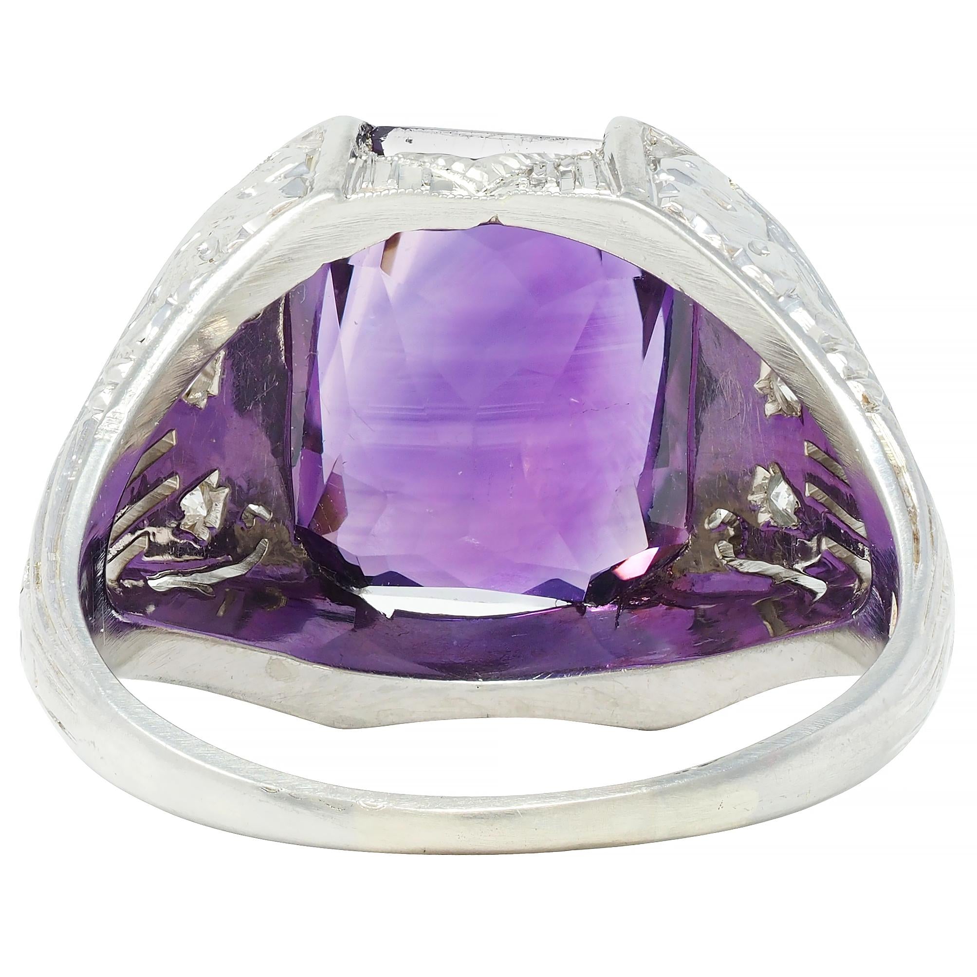 Jones & Woodland CO. Art Deco Amethyst 18 Karat White Gold Antique Foliate Ring