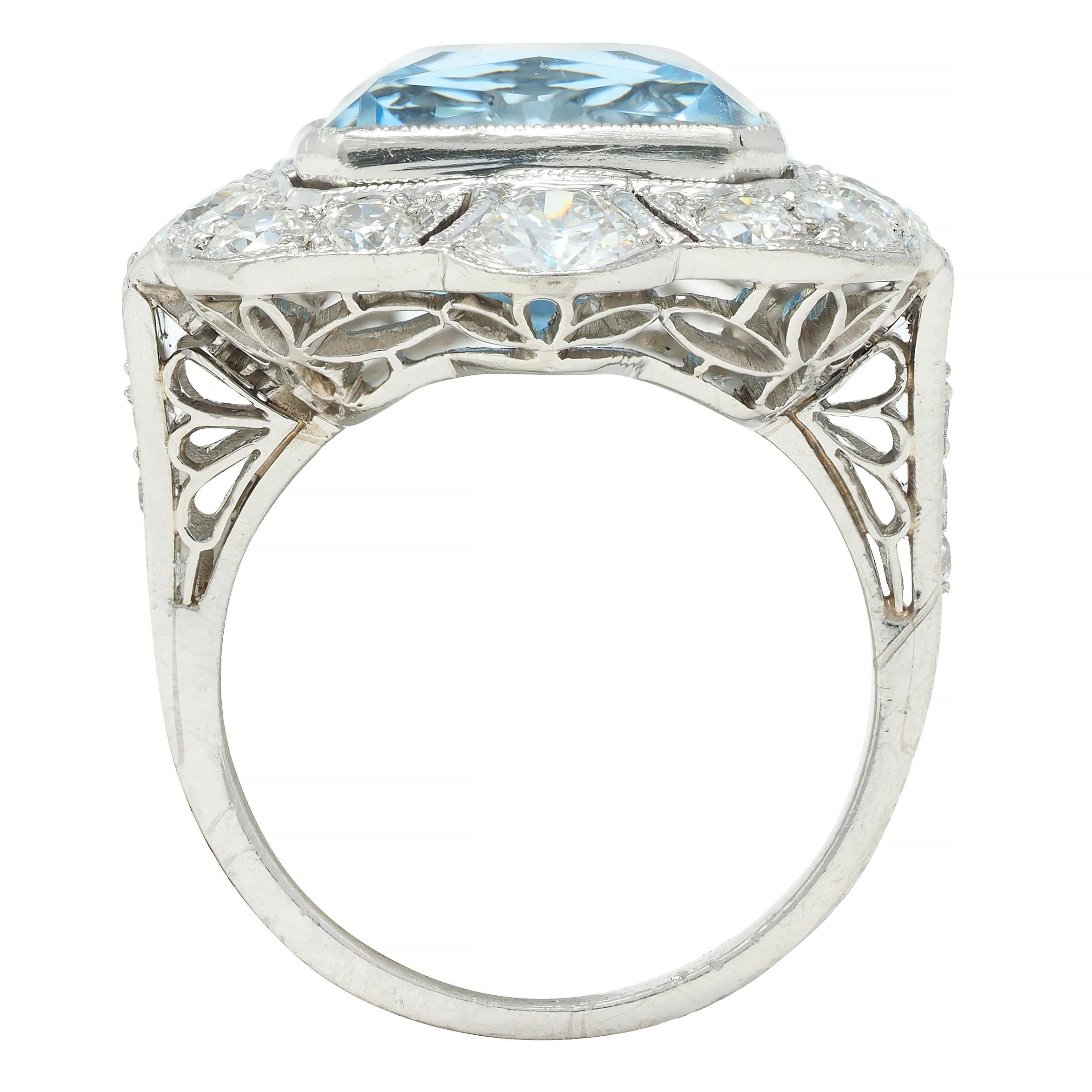 Art Deco 8.48 CTW Aquamarine Diamond Platinum Vintage Cocktail Ring