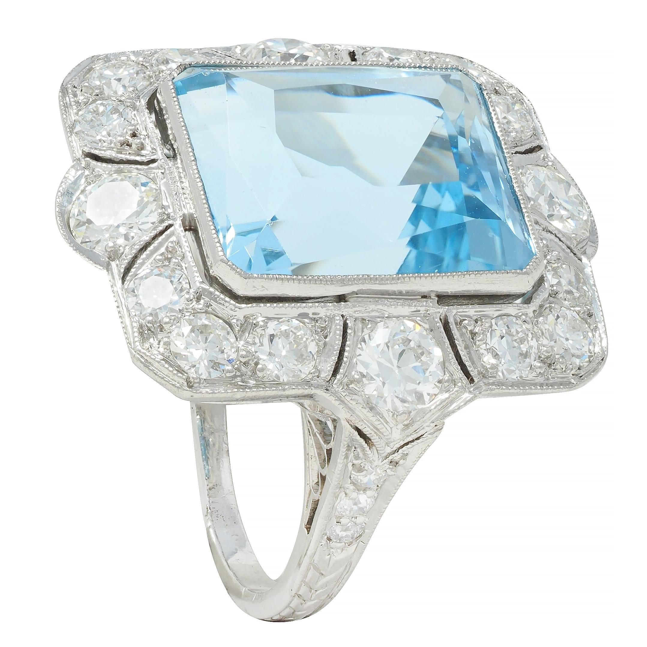 Art Deco 8.48 CTW Aquamarine Diamond Platinum Vintage Cocktail Ring
