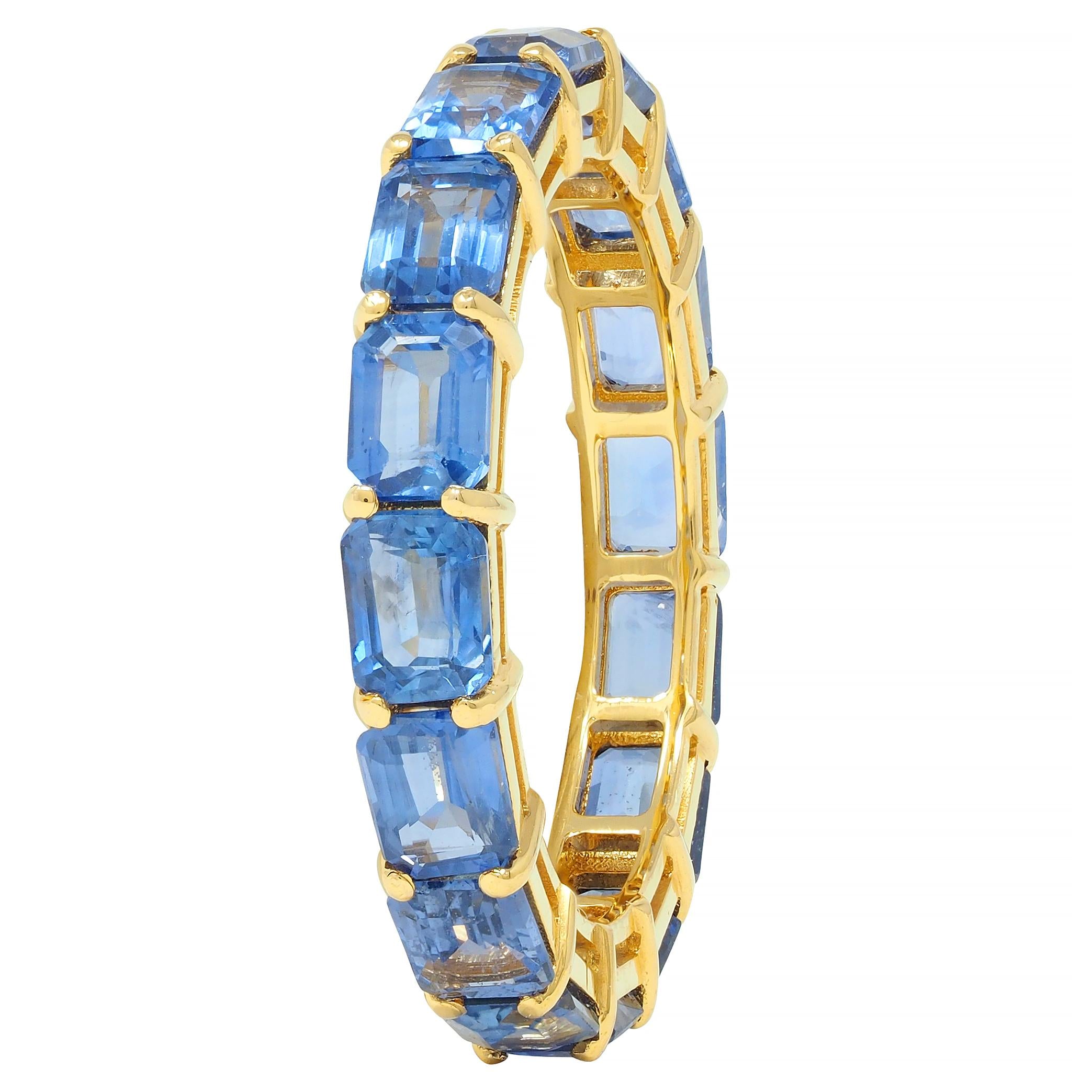 4.80 CTW Emerald Cut Sapphire 18 Karat Yellow Gold Eternity Band Ring