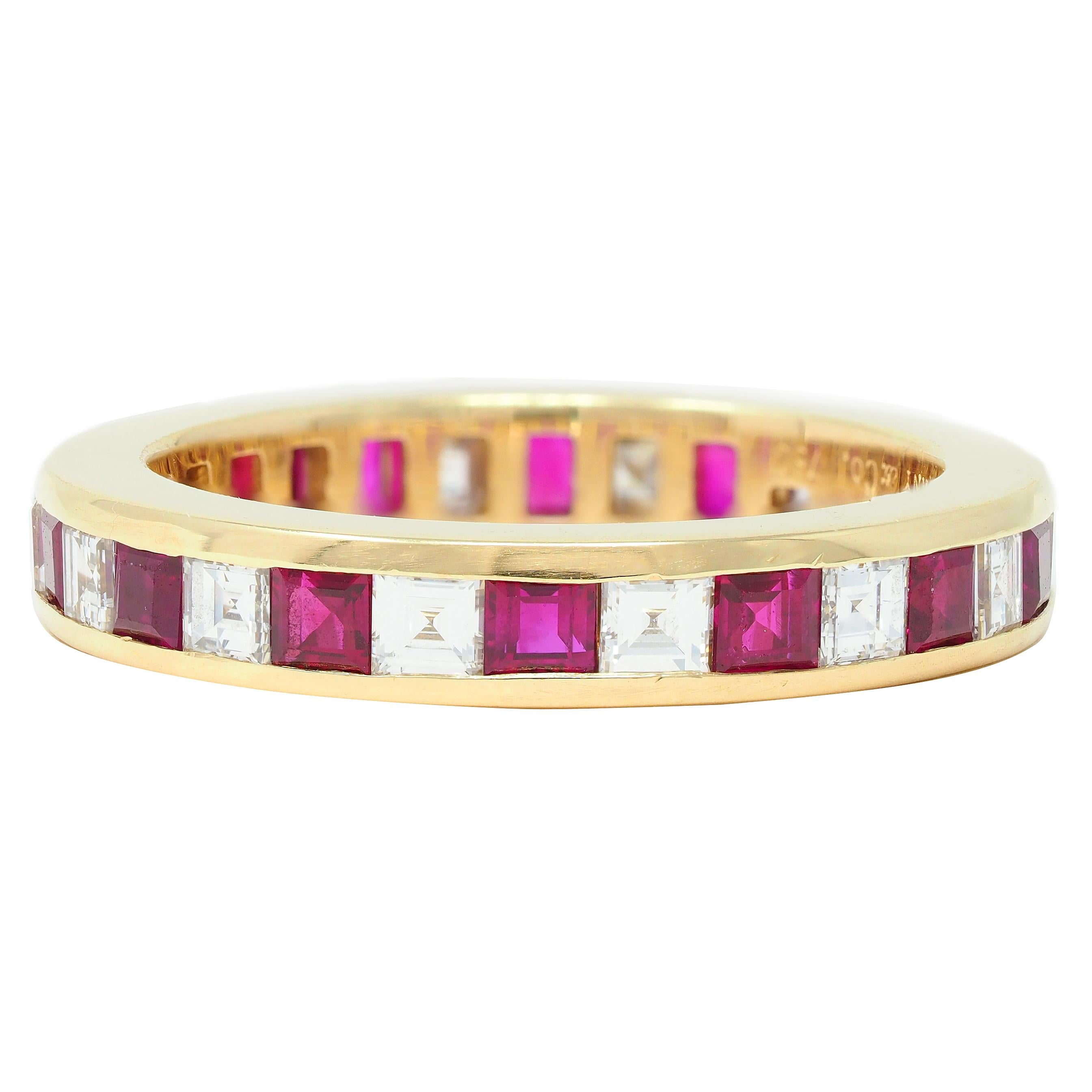 Tiffany & Co. 1.94 CTW Step Cut Diamond Ruby 18 Karat Yellow Gold Eternity Band