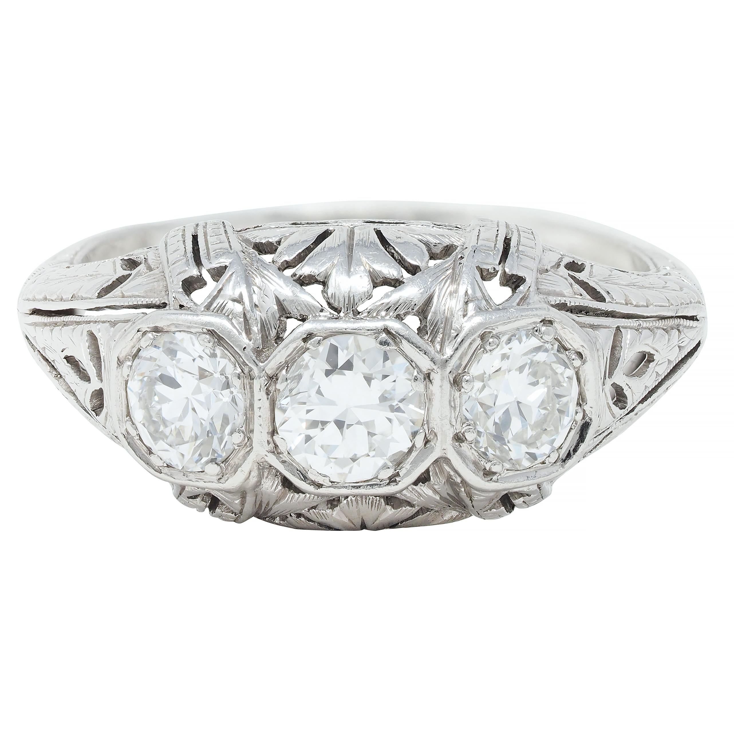 Kinscherf Art Deco 0.80 CTW Old European Cut Diamond Platinum Engagement Ring