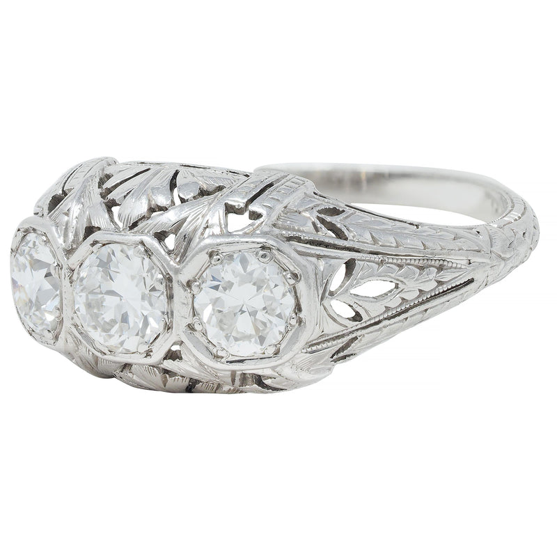 Kinscherf Art Deco 0.80 CTW Old European Cut Diamond Platinum Engagement Ring