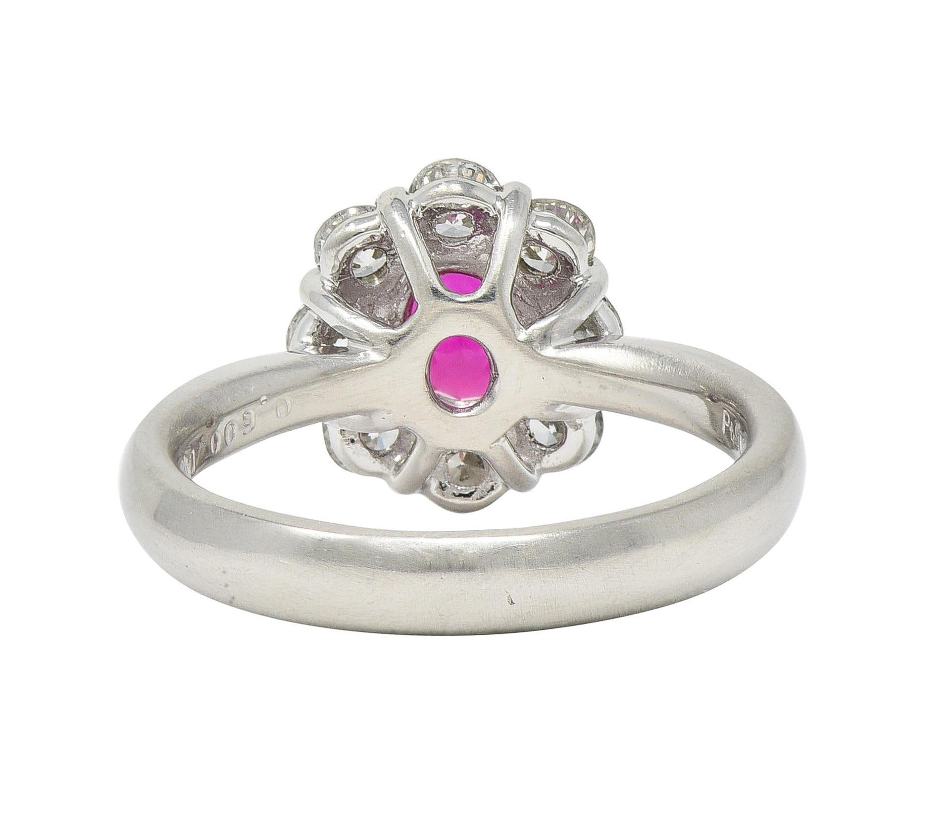 Contemporary 1.24 CTW Ruby Diamond Platinum Cluster Halo Ring