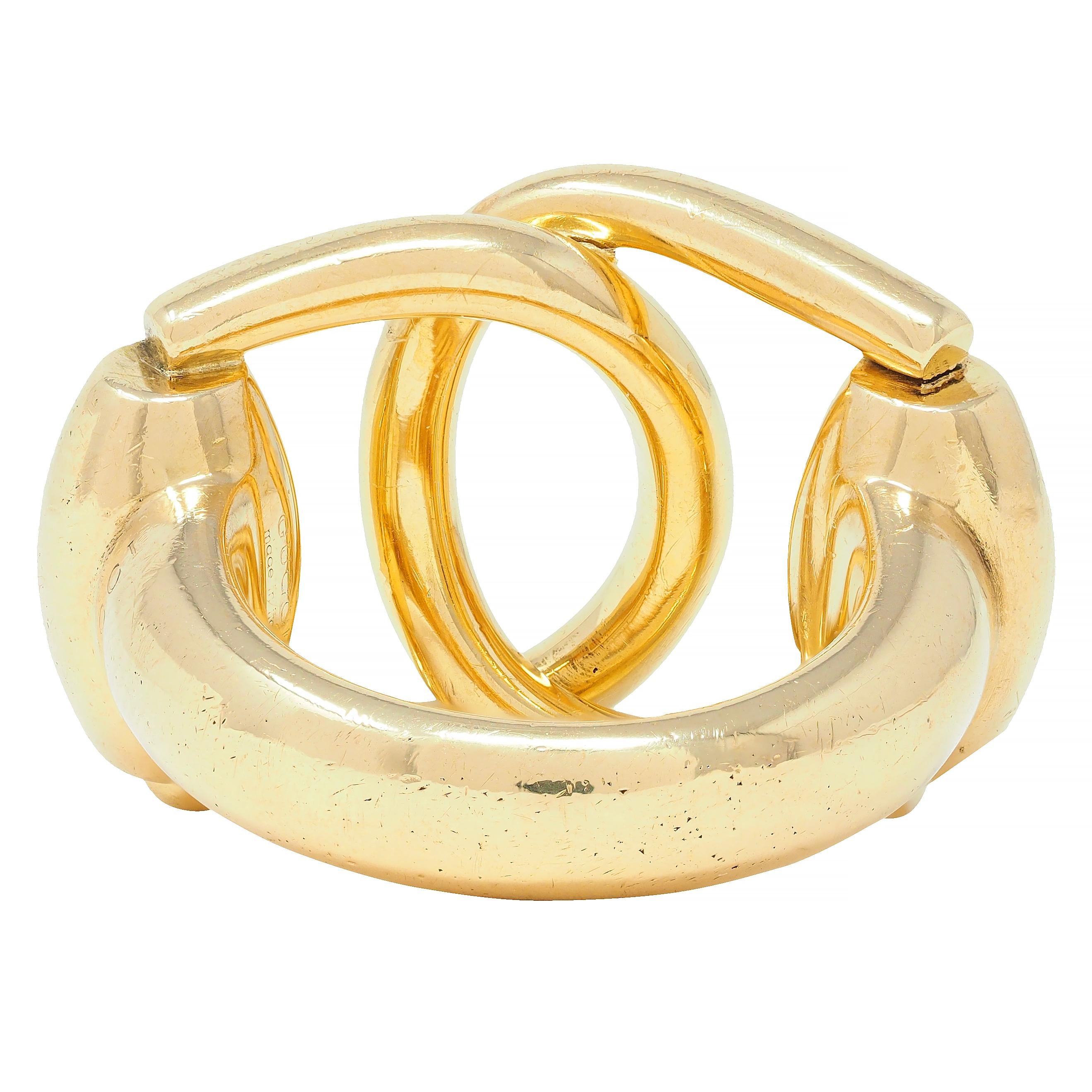 Gucci 2000's 18 Karat Yellow Gold Vintage Horsebit Interlocking Ring