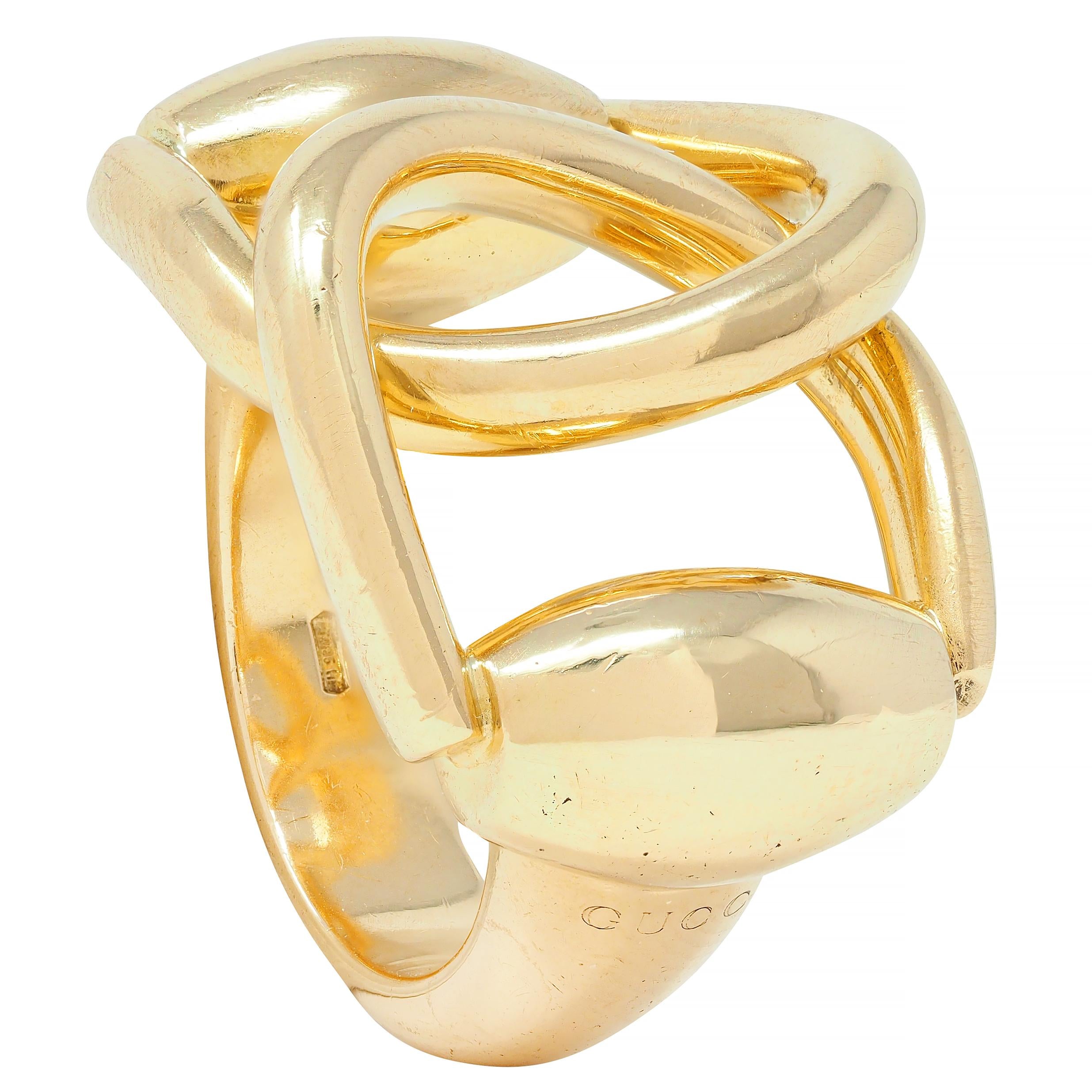 Gucci 2000's 18 Karat Yellow Gold Vintage Horsebit Interlocking Ring