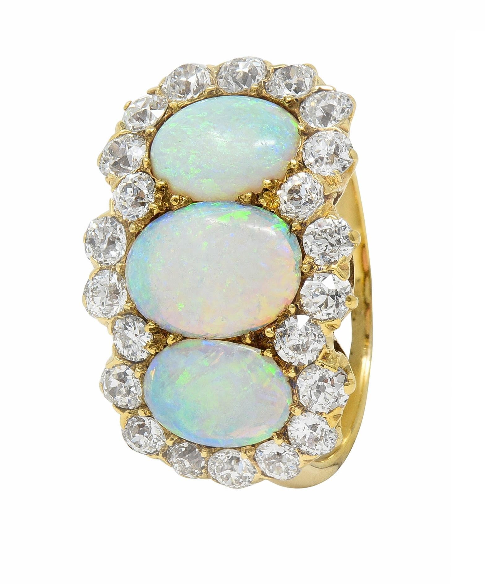 Late Victorian Opal 1.76 CTW Diamond 18 Karat Yellow Gold Antique Halo Ring